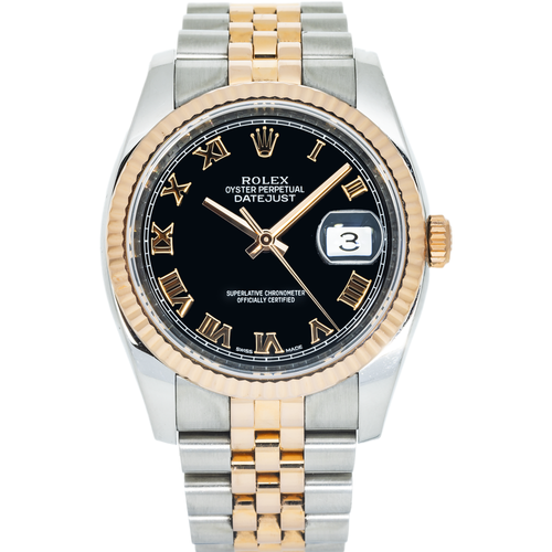 Rolex Stainless Steel and Everose Gold Datejust 36mm, 116231 Black Roman Dial and Jubilee Bracelet