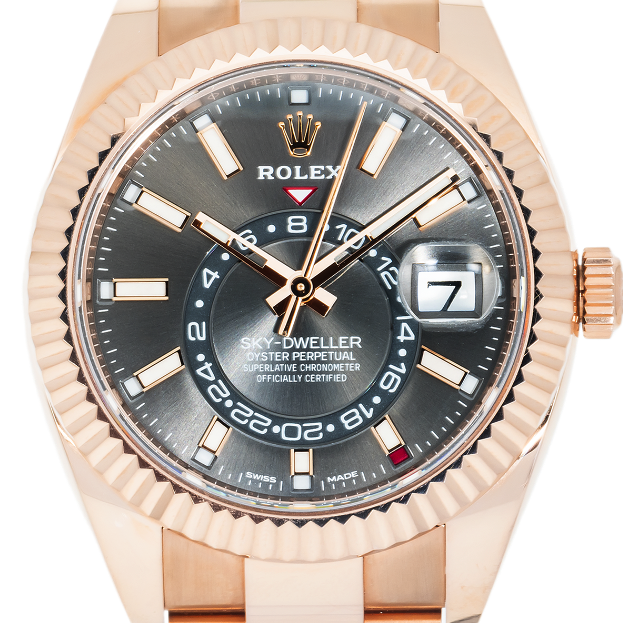 Rolex 18k Everose Gold Sky-Dweller 42mm, 326935 Rhodium Dial and Oyster Bracelet