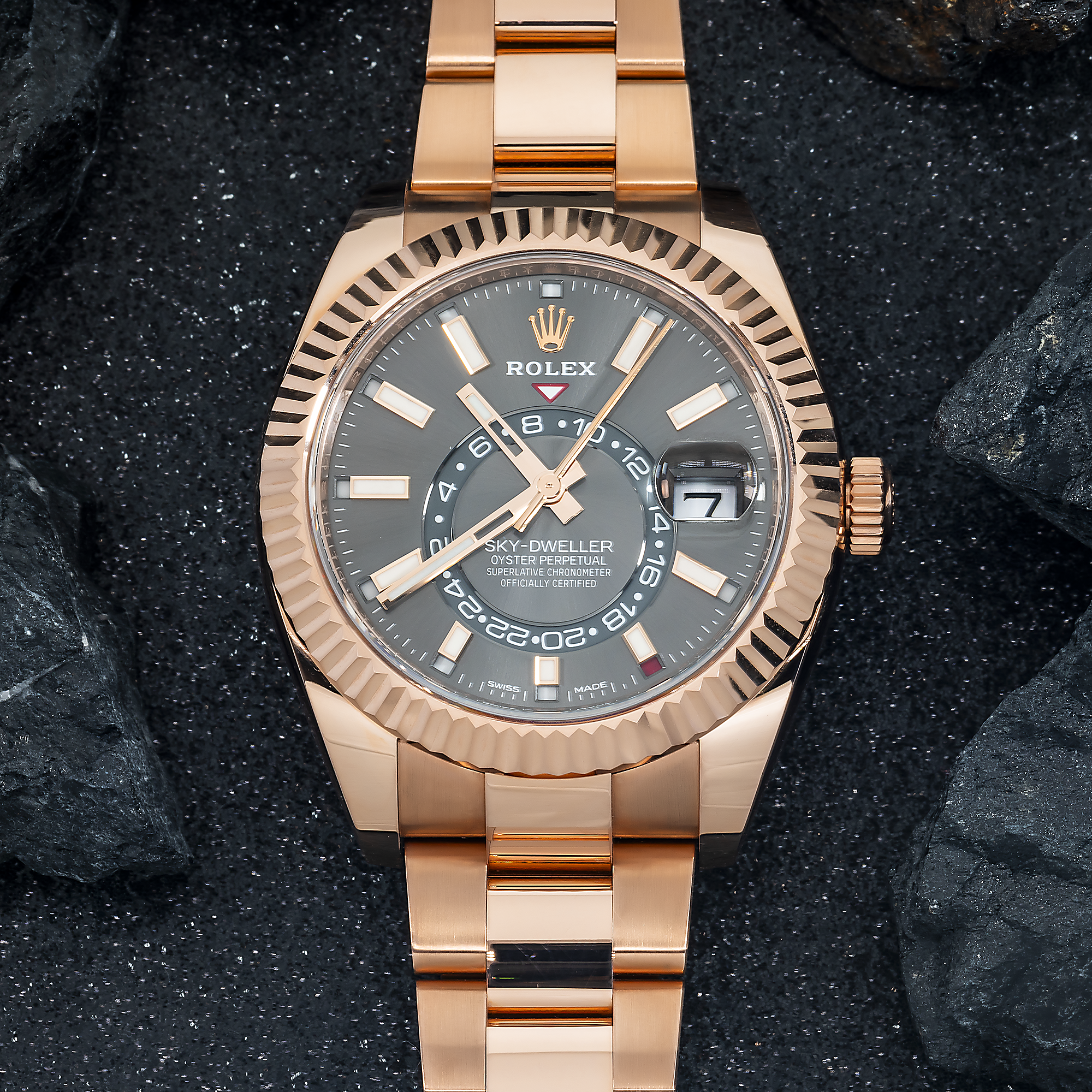 Rolex 18k Everose Gold Sky-Dweller 42mm, 326935 Rhodium Dial and Oyster Bracelet