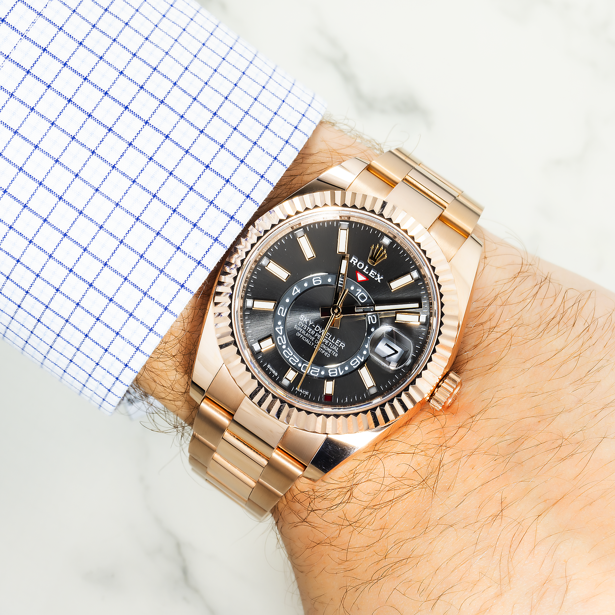 Rolex 18k Everose Gold Sky-Dweller 42mm, 326935 Rhodium Dial and Oyster Bracelet