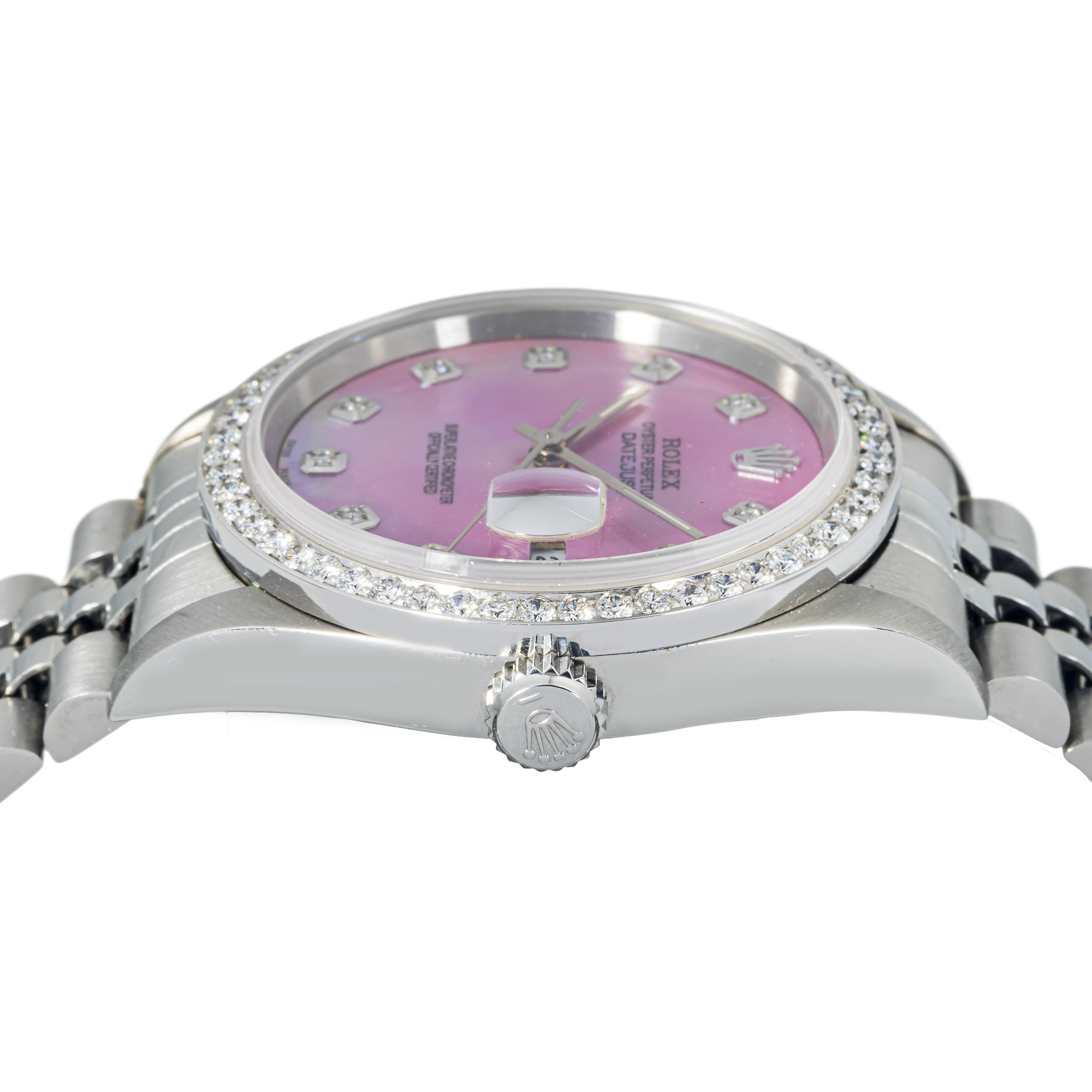 Rolex Datejust 36mm 16234 Purple MOP Diamond Dial Diamond Bezel Jubilee Stainless Steel