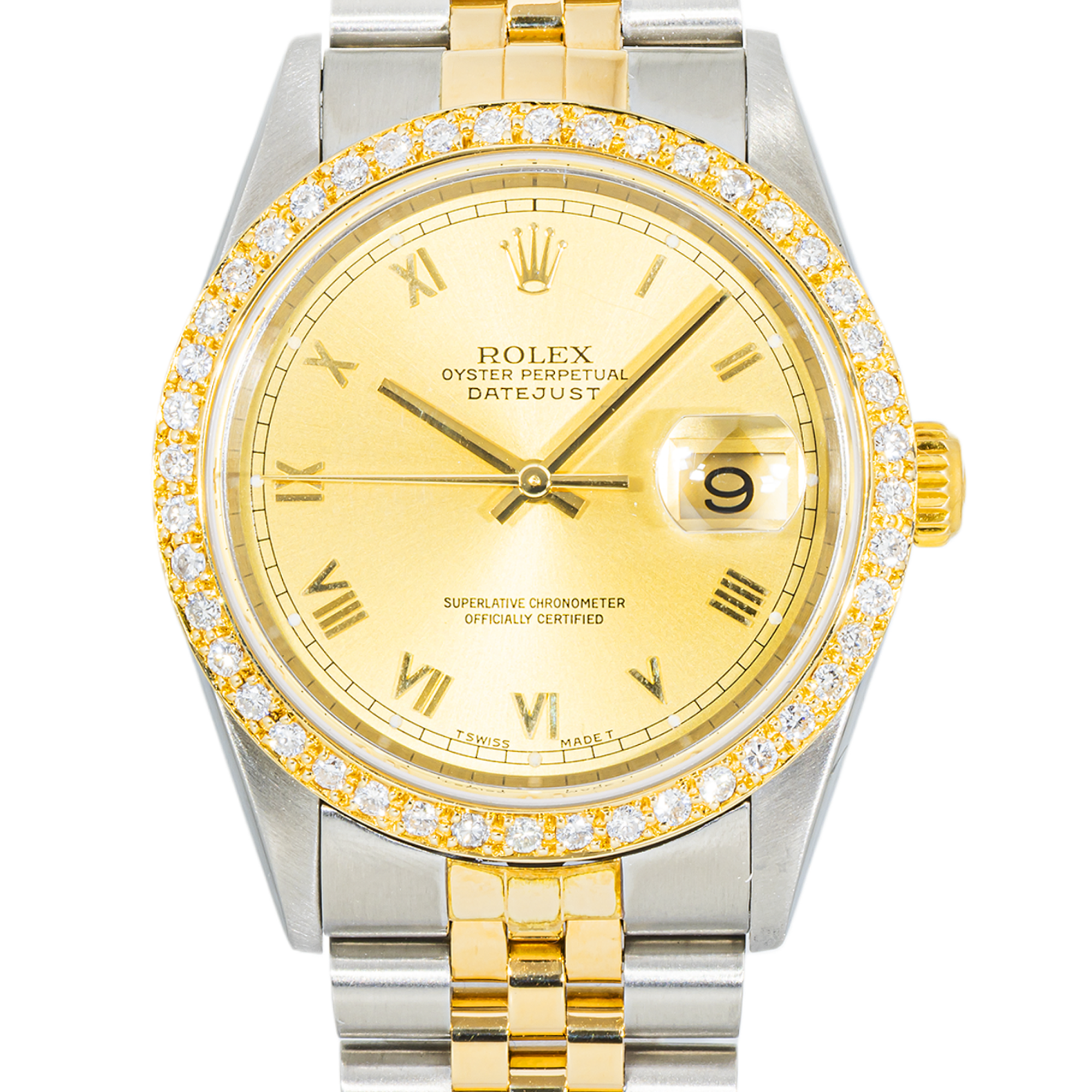 Rolex Datejust 36mm 116233 Champagne Roman Dial Diamond Bezel Two-Tone Jubilee