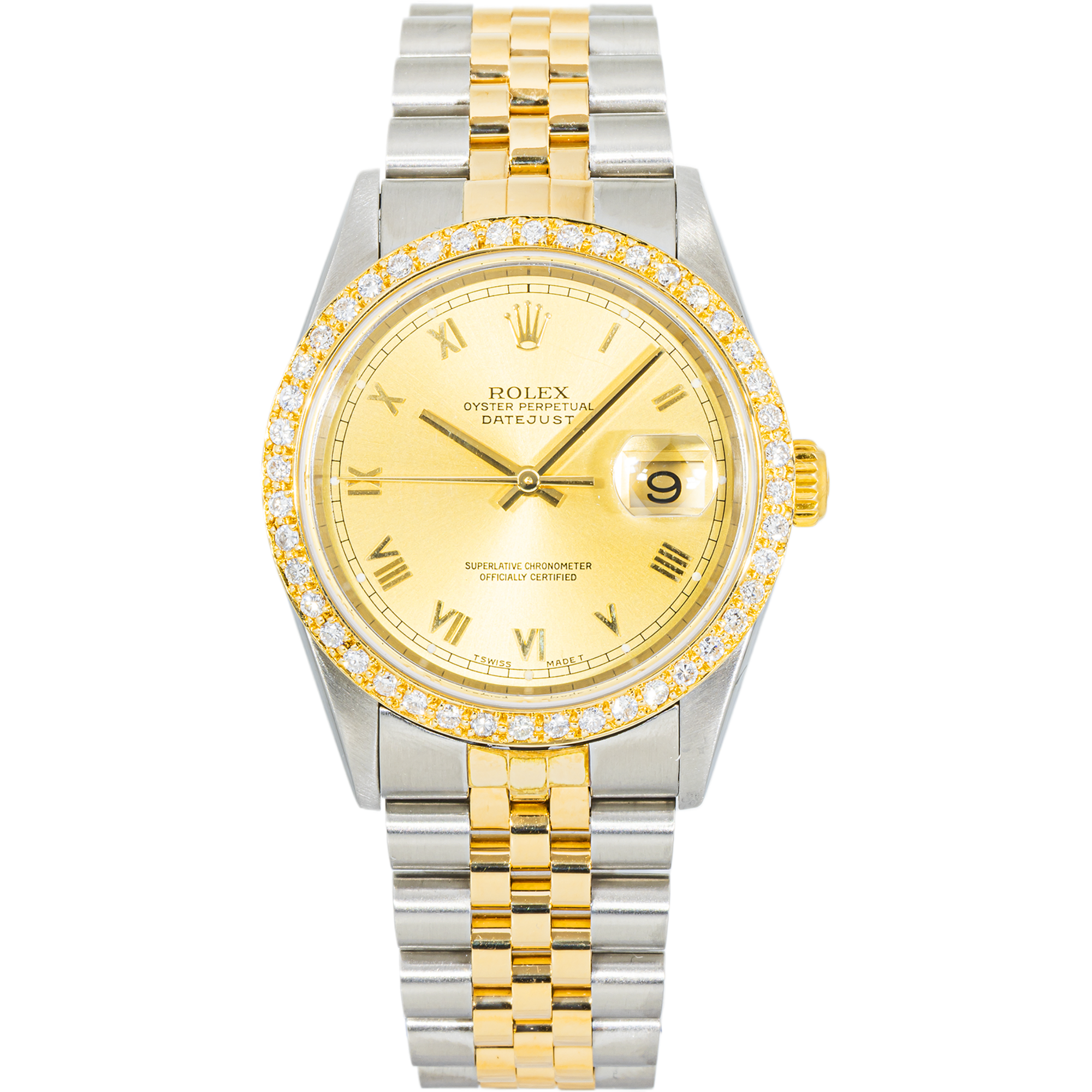Rolex Datejust 36mm 116233 Champagne Roman Dial Diamond Bezel Two-Tone Jubilee