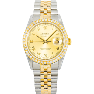 Rolex Datejust 36mm 16233 Champagne Roman Dial Diamond Bezel Two-Tone Jubilee