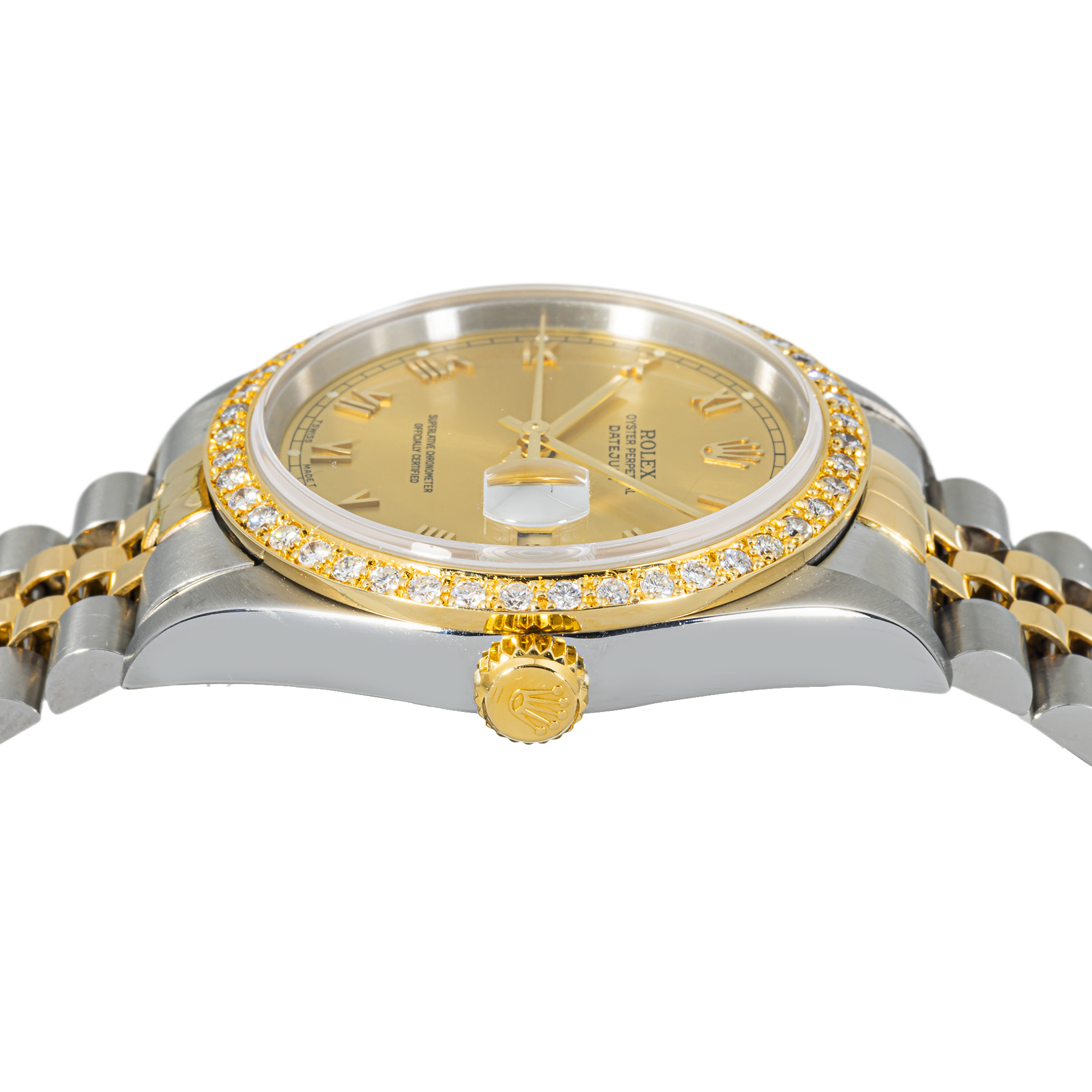 Rolex Datejust 36mm 16233 Champagne Roman Dial Diamond Bezel Two-Tone Jubilee