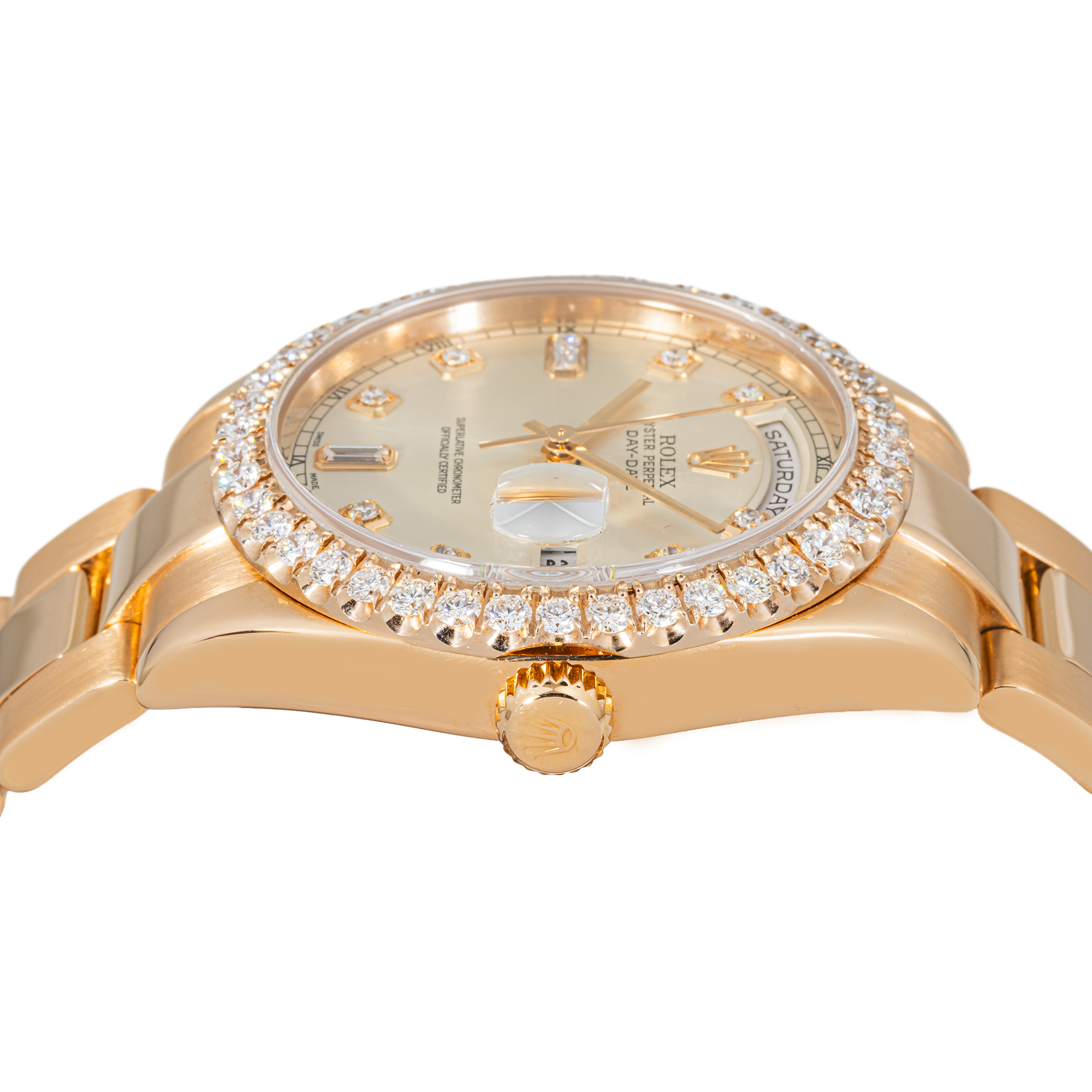 Rolex Day-Date 118205 36mm Everose Gold Silver Diamond Dial Diamond Bezel President