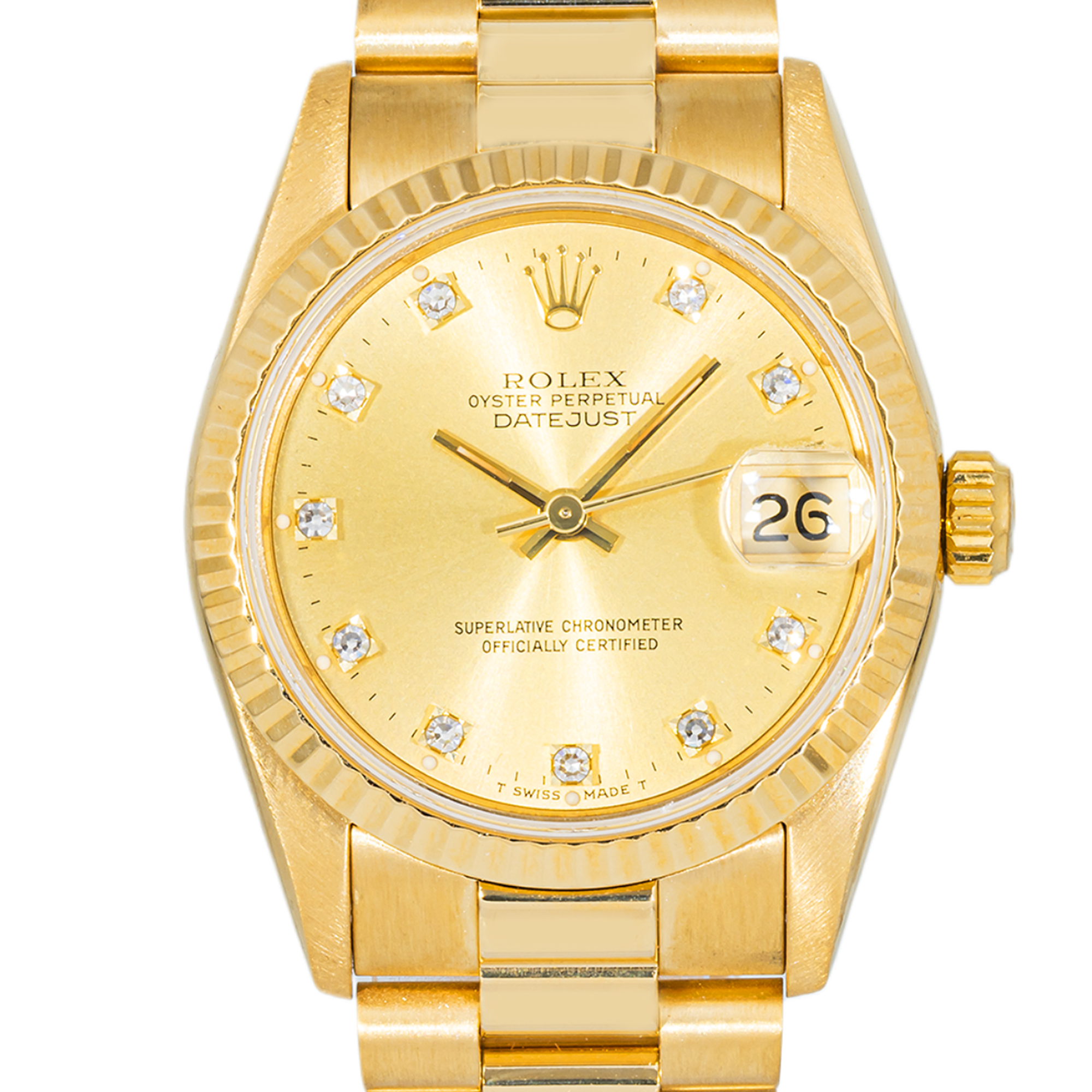 Rolex Datejust 31mm 68278 Champagne Diamond Dial 18K Yellow Gold President Bracelet