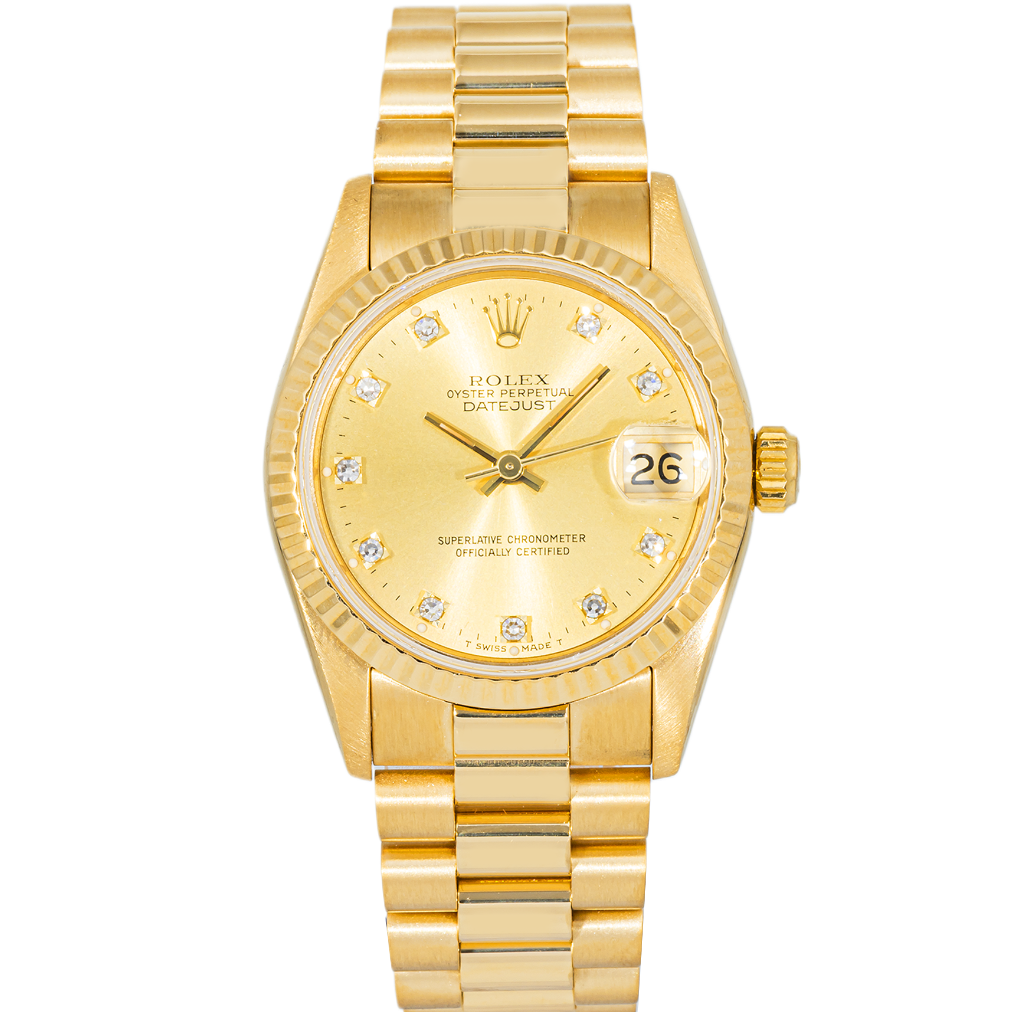 Rolex Datejust 31mm 68278 Champagne Diamond Dial 18K Yellow Gold President Bracelet