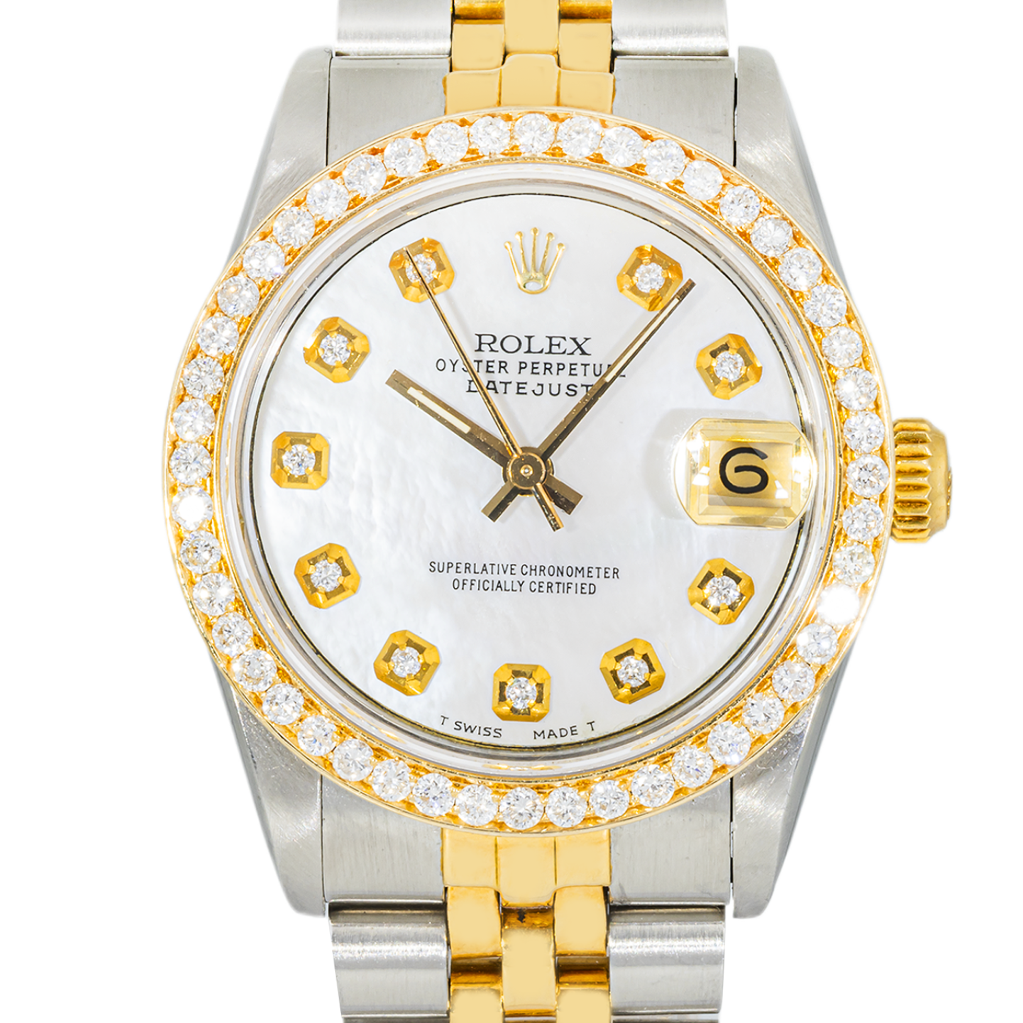 Rolex Datejust 31mm 68273 White MOP Diamond Dial Diamond Bezel Steel & Yellow Gold Jubilee