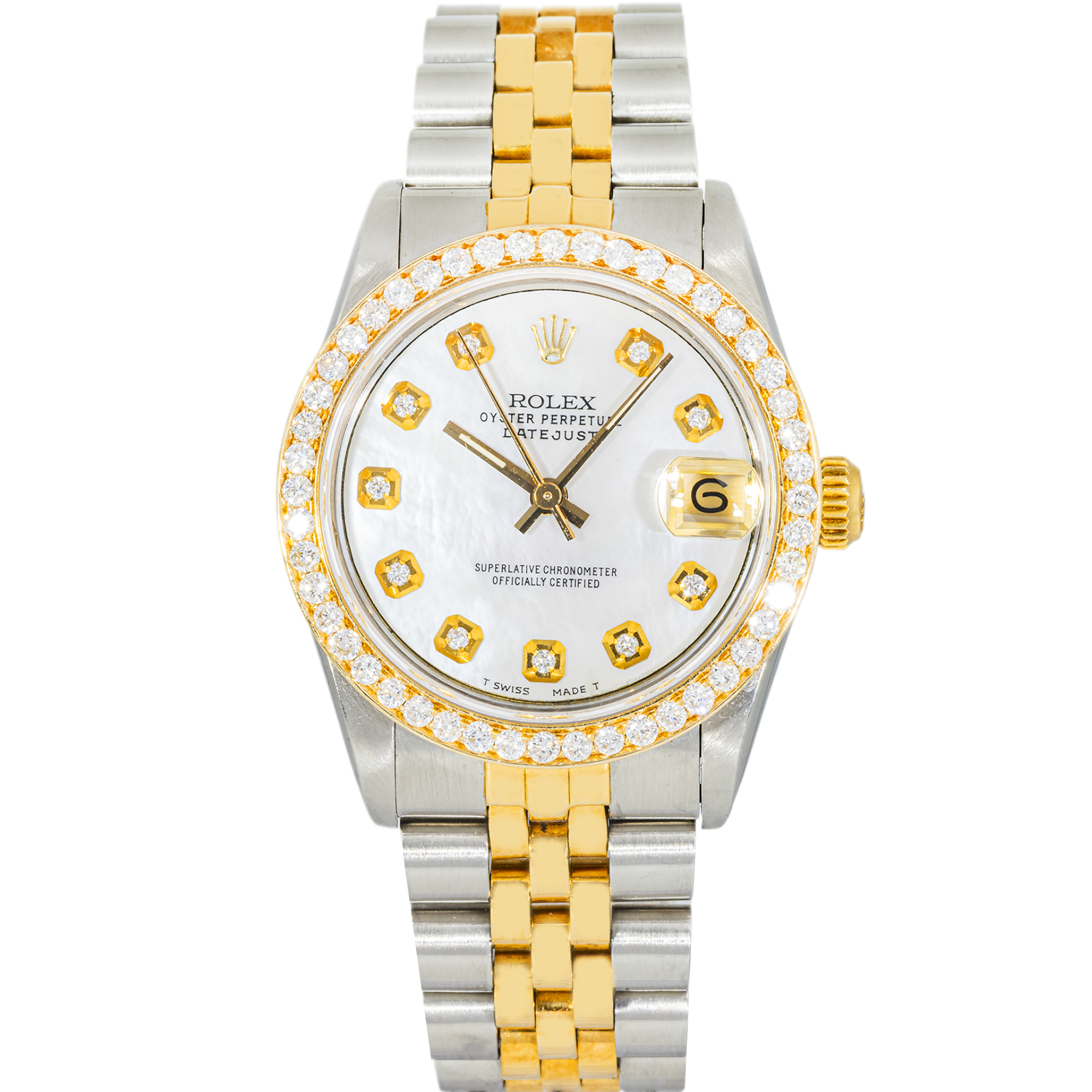 Rolex Datejust 31mm 68273 White MOP Diamond Dial Diamond Bezel Steel & Yellow Gold Jubilee