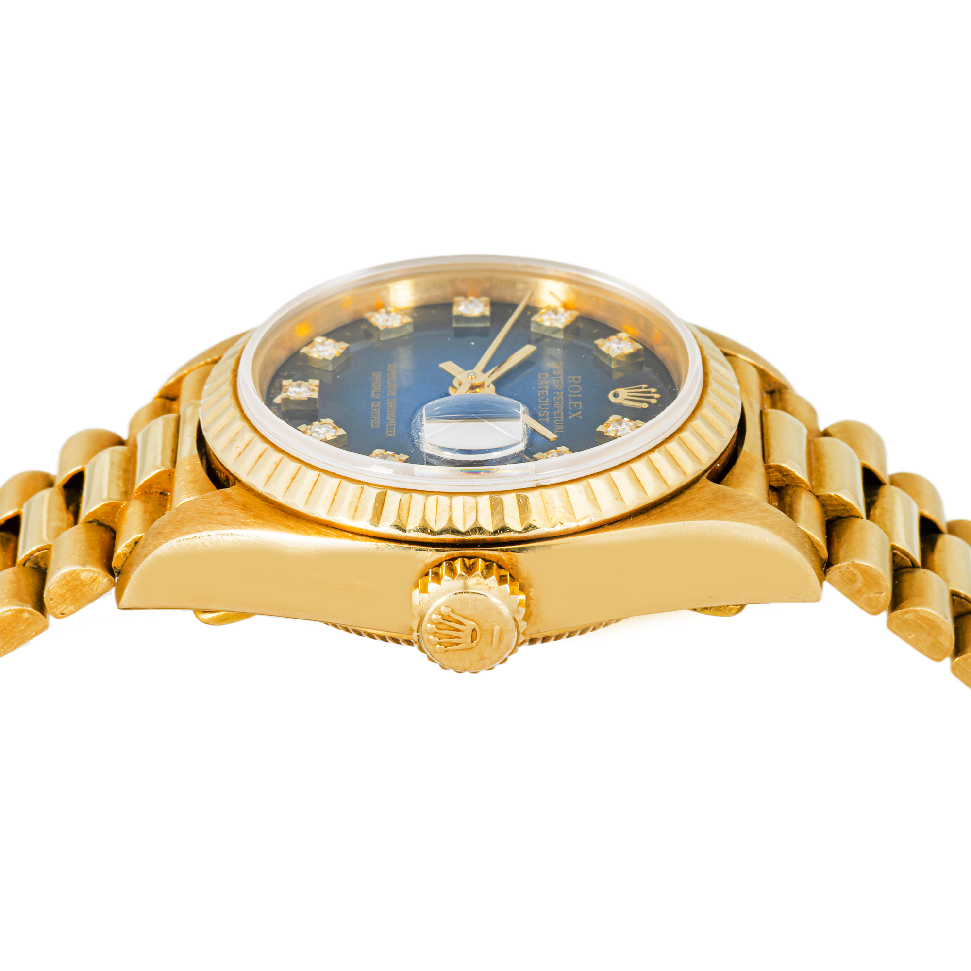 Rolex Datejust 26mm 69178 Black Gradient Blue Diamond Dial 18K Yellow Gold President Bracelet