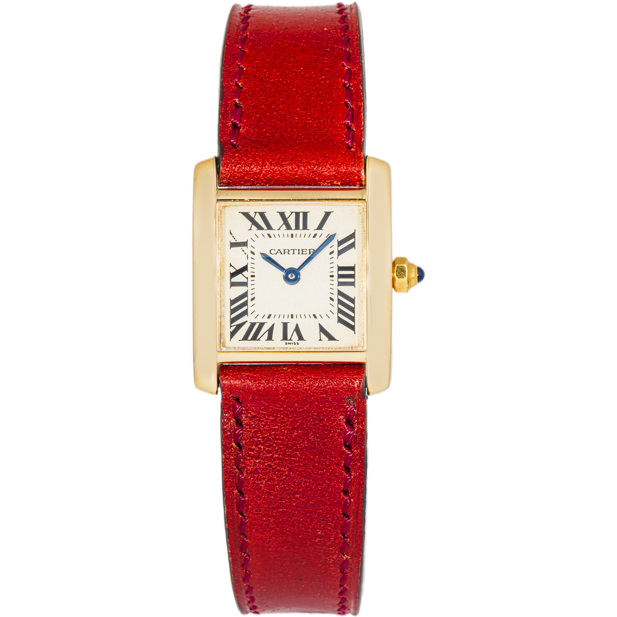 Cartier Tank Française W5000256 Stainless Steel White Dial Red Leather Strap Quartz