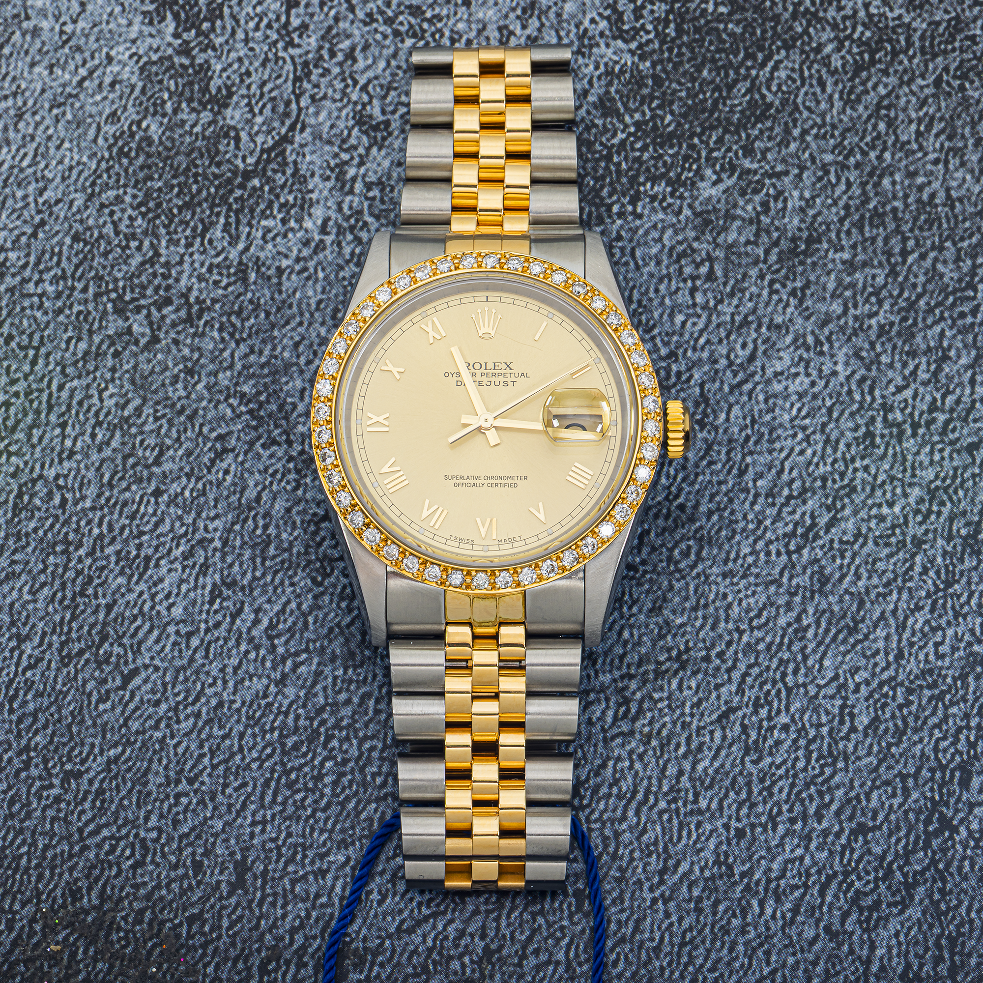 Rolex Datejust 36mm 16233 Champagne Roman Dial Diamond Bezel Two-Tone Jubilee