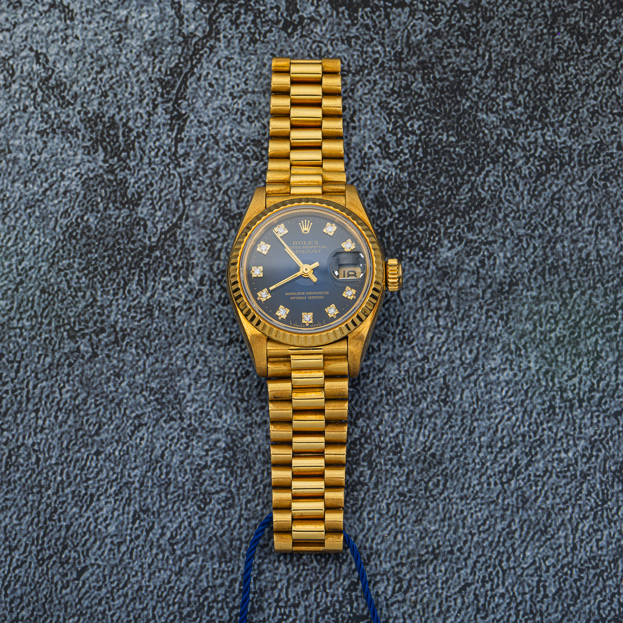 Rolex Datejust 26mm 69178 Black Gradient Blue Diamond Dial 18K Yellow Gold President Bracelet
