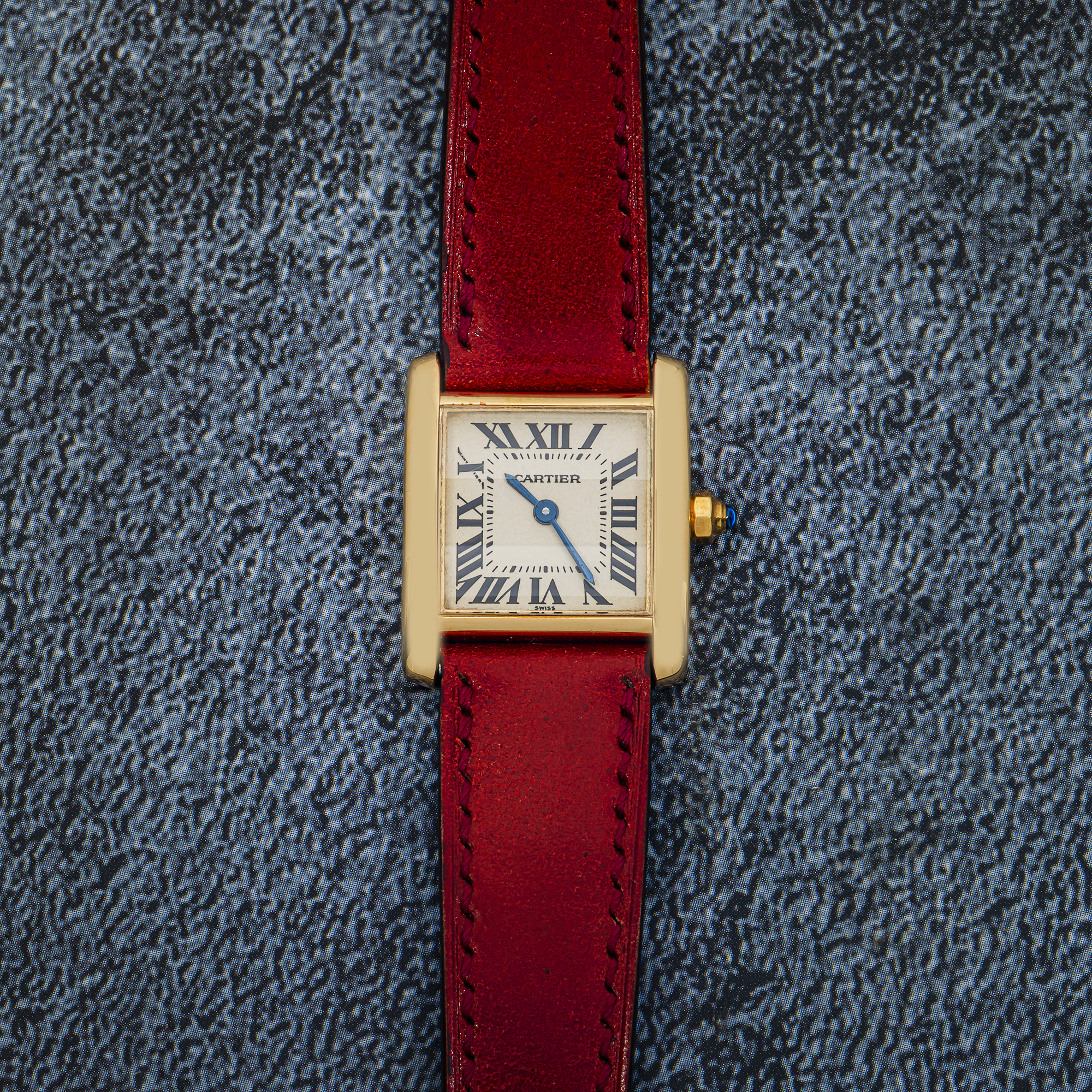 Cartier Tank Française W5000256 Stainless Steel White Dial Red Leather Strap Quartz
