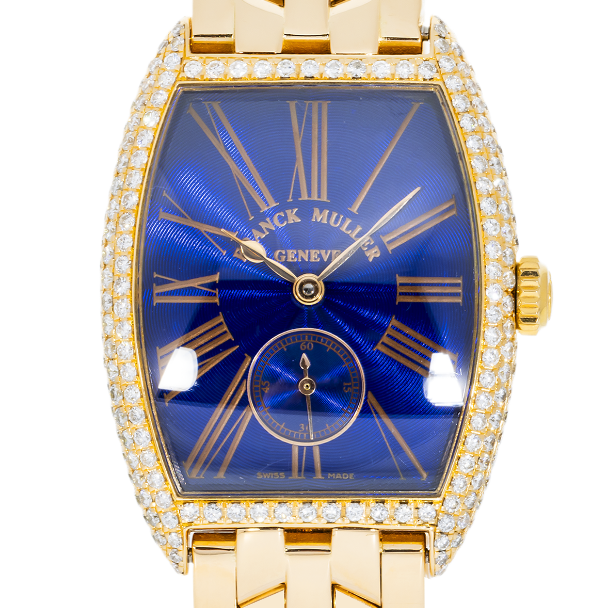 Franck Muller 2500QZD Quartz Red Gold Blue Dial with Diamond Bezel and Case