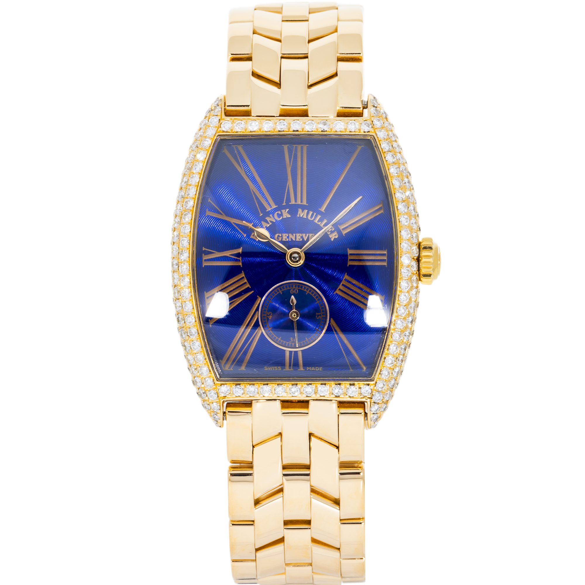 Franck Muller 2500QZD Quartz Red Gold Blue Dial with Diamond Bezel and Case
