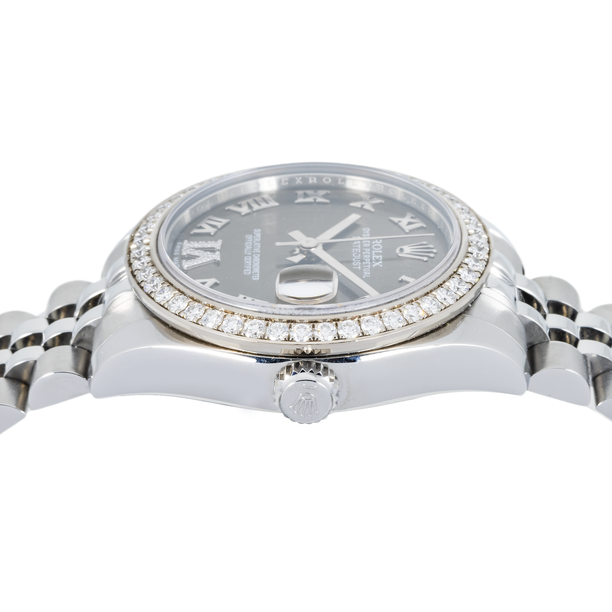 Rolex Datejust 31 mm 178384 – Stainless Steel Brown Roman Diamond Dial with Factory Diamond Bezel on Jubilee Bracelet