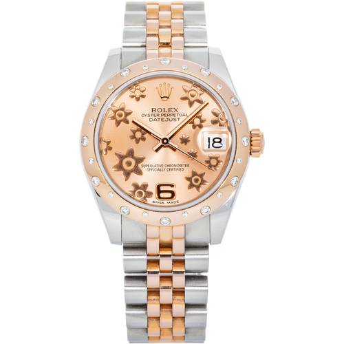 Rolex Datejust 31 mm 178341 – Rose Gold & Steel Pink Floral Motif Arabic Dial with Factory Diamond-Set Domed Bezel