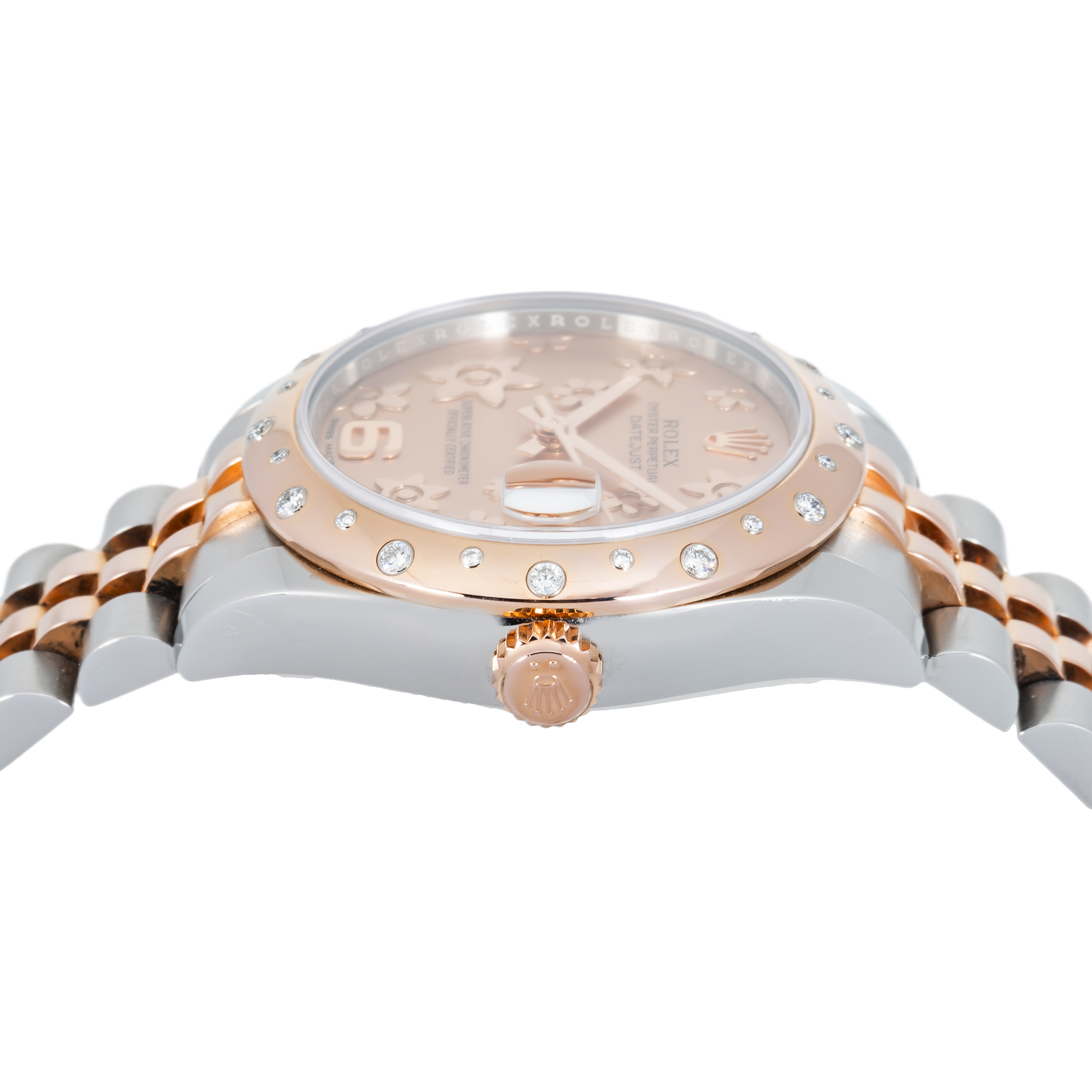 Rolex Datejust 31 mm 178341 – Rose Gold & Steel Pink Floral Motif Arabic Dial with Factory Diamond-Set Domed Bezel