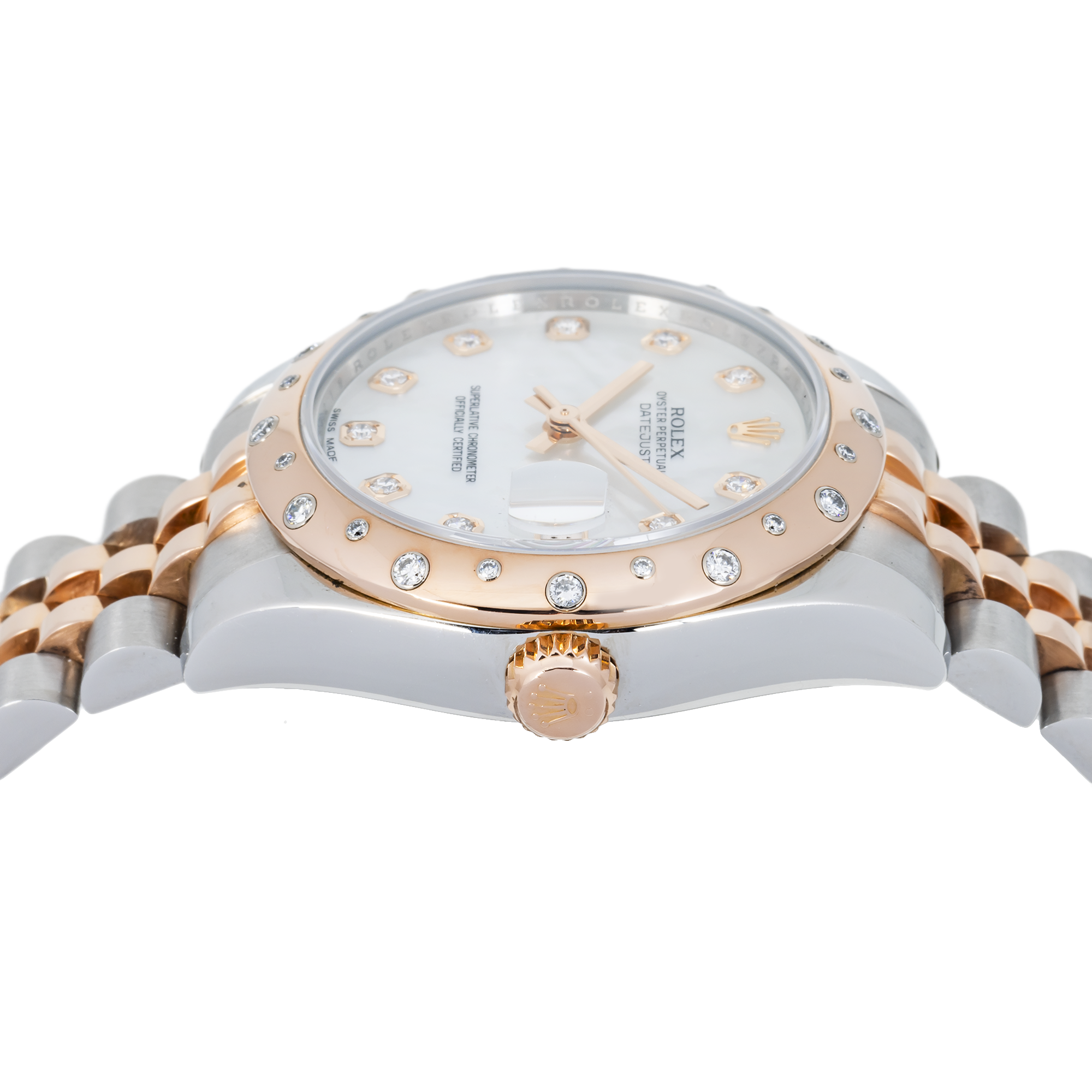 Rolex Datejust 31 mm 178341 – Everose Gold & Steel Mother of Pearl Diamond Dial with Factory Diamond Domed Bezel on Jubilee Bracelet