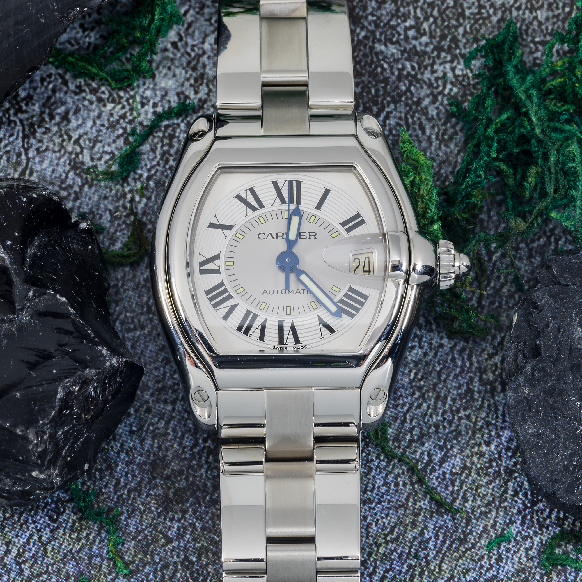 Cartier Roadster W62025V3 – Large Steel Men’s Automatic 44 × 38 mm Silver Dial