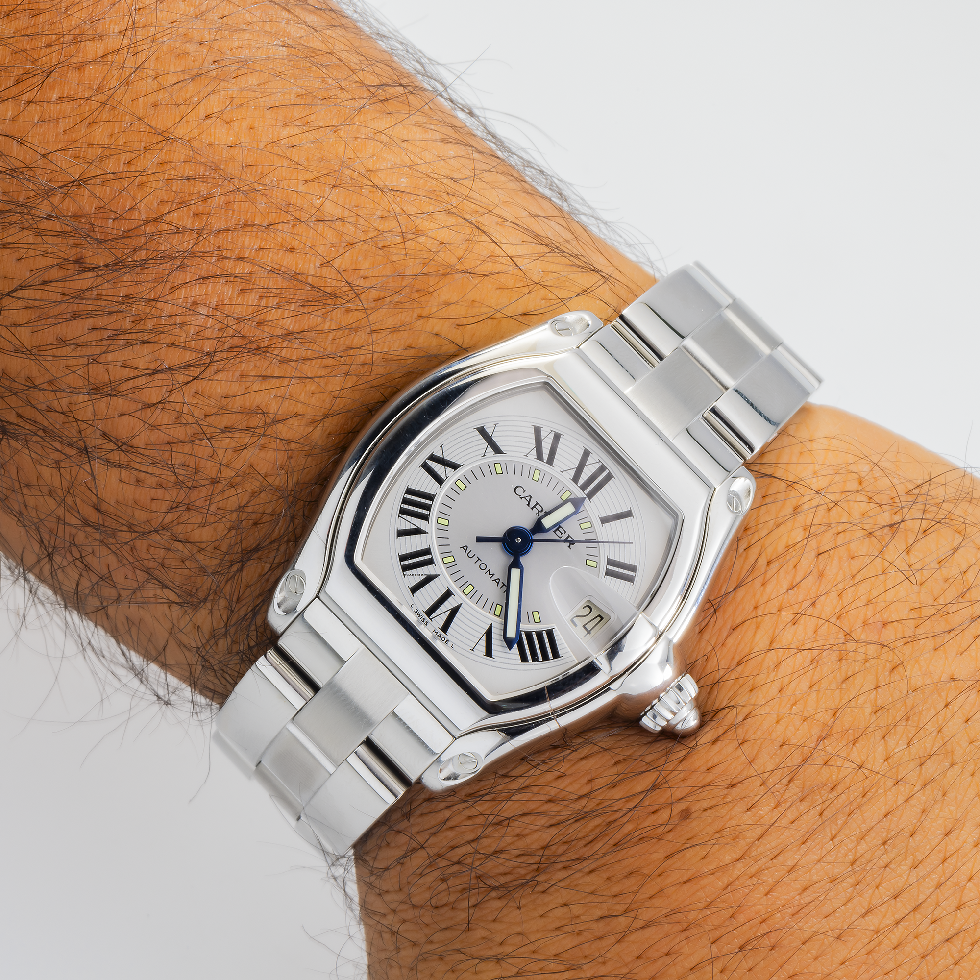 Cartier Roadster W62025V3 – Large Steel Men’s Automatic 44 × 38 mm Silver Dial