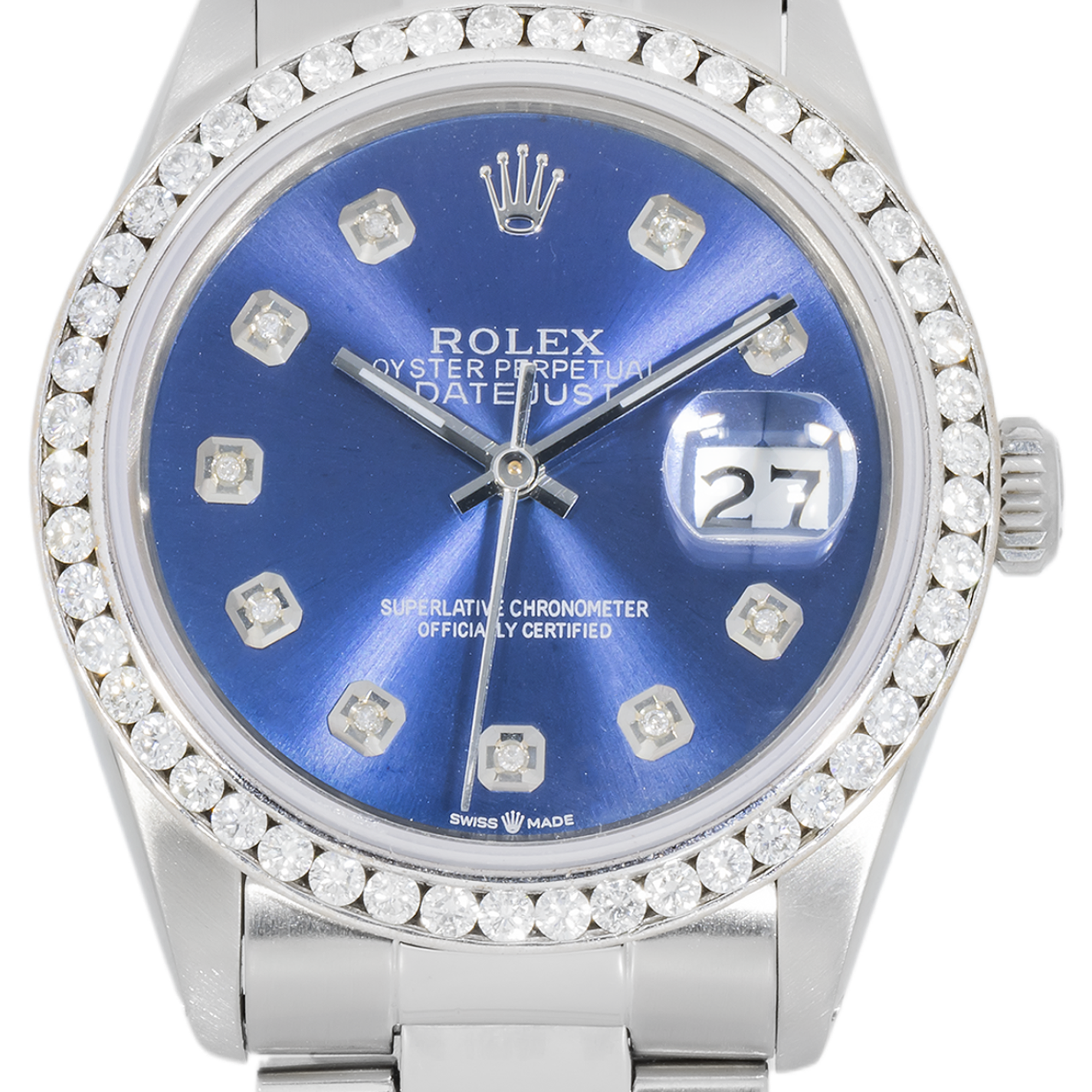 Rolex Datejust 16014 with Aftermarket Diamond Bezel and Blue Dial