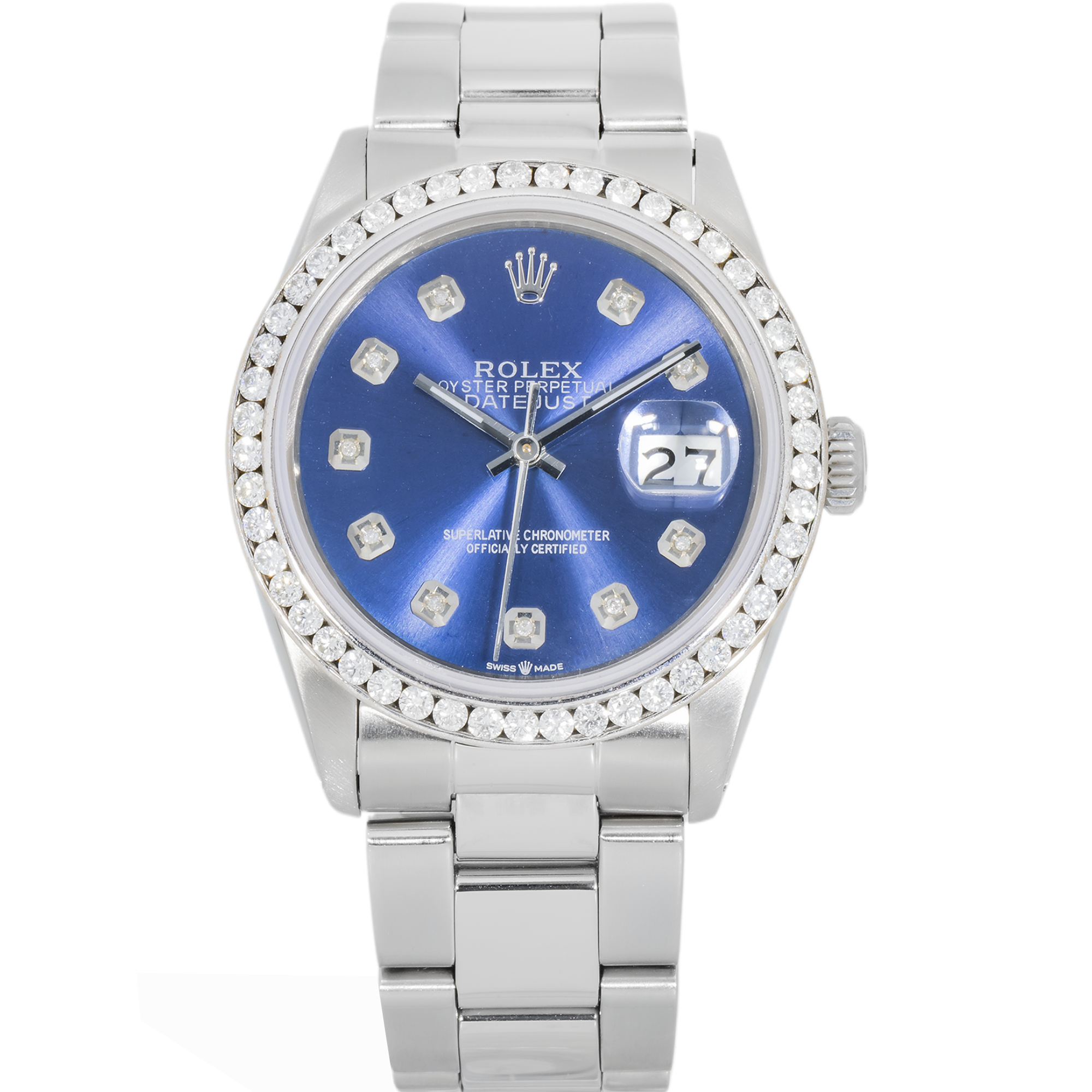 Rolex Datejust 16014 with Aftermarket Diamond Bezel and Blue Dial