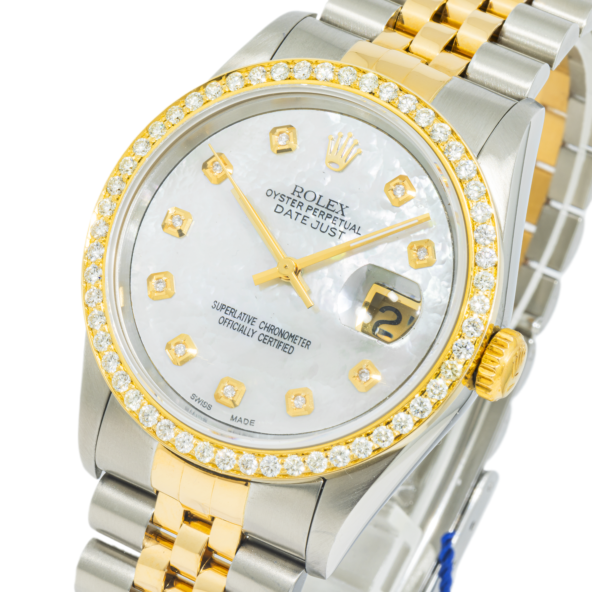 Rolex Datejust 36mm 16233 Yellow Gold & Stainless Steel – Mother of Pearl Diamond Dial & Diamond Bezel (Year: 1988-2004)