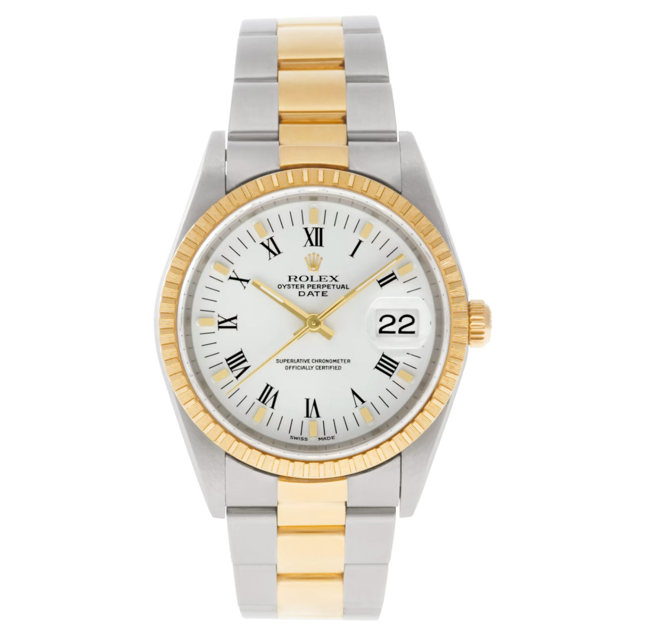 Rolex Oyster Perpetual Date 34mm – Steel & 18k Yellow Gold with White Dial | Ref. 15223