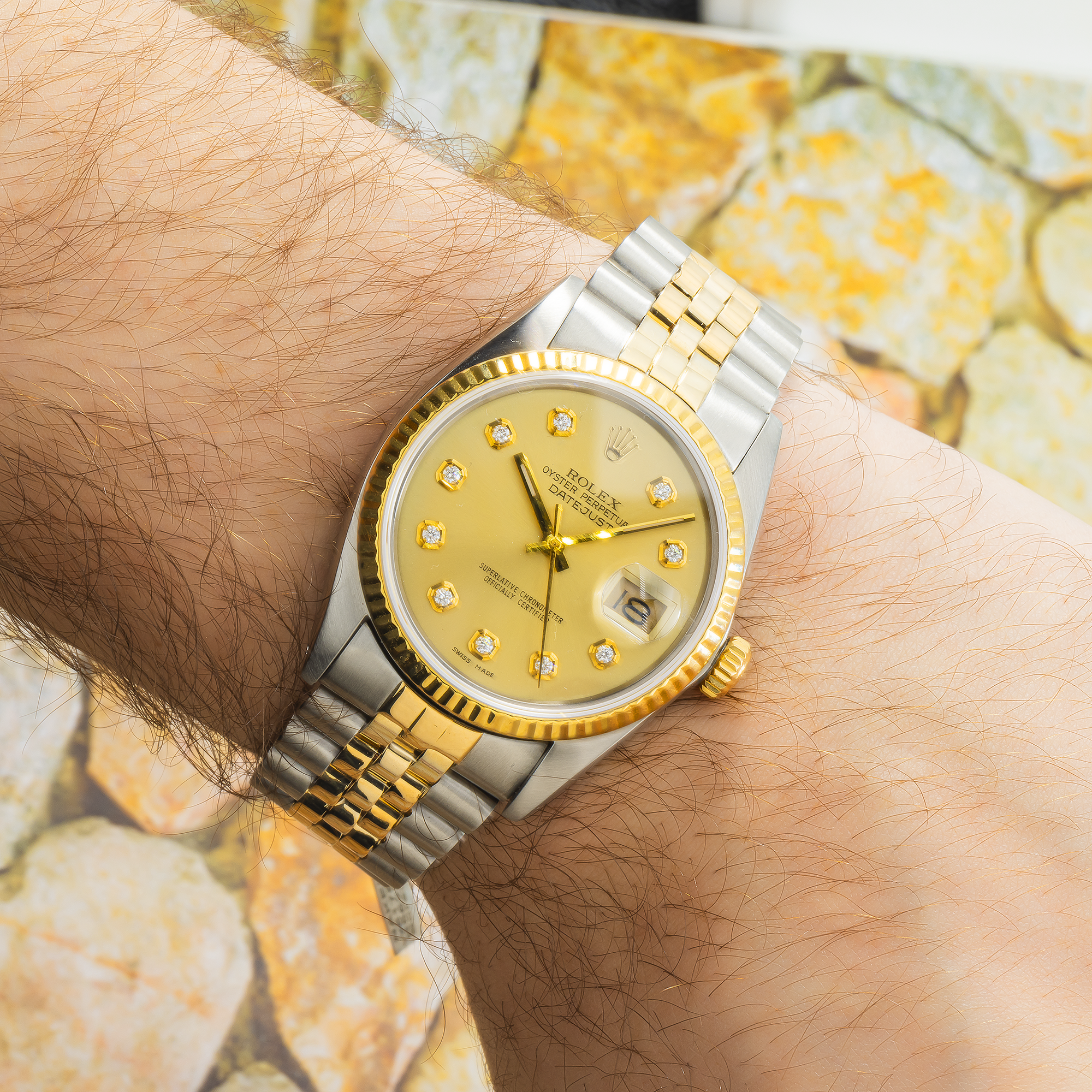 Rolex Men's Datejust 16013 Champagne Diamond Dial – Stainless Steel & 18k Yellow Gold – 36mm (Between 1977 & 1988)