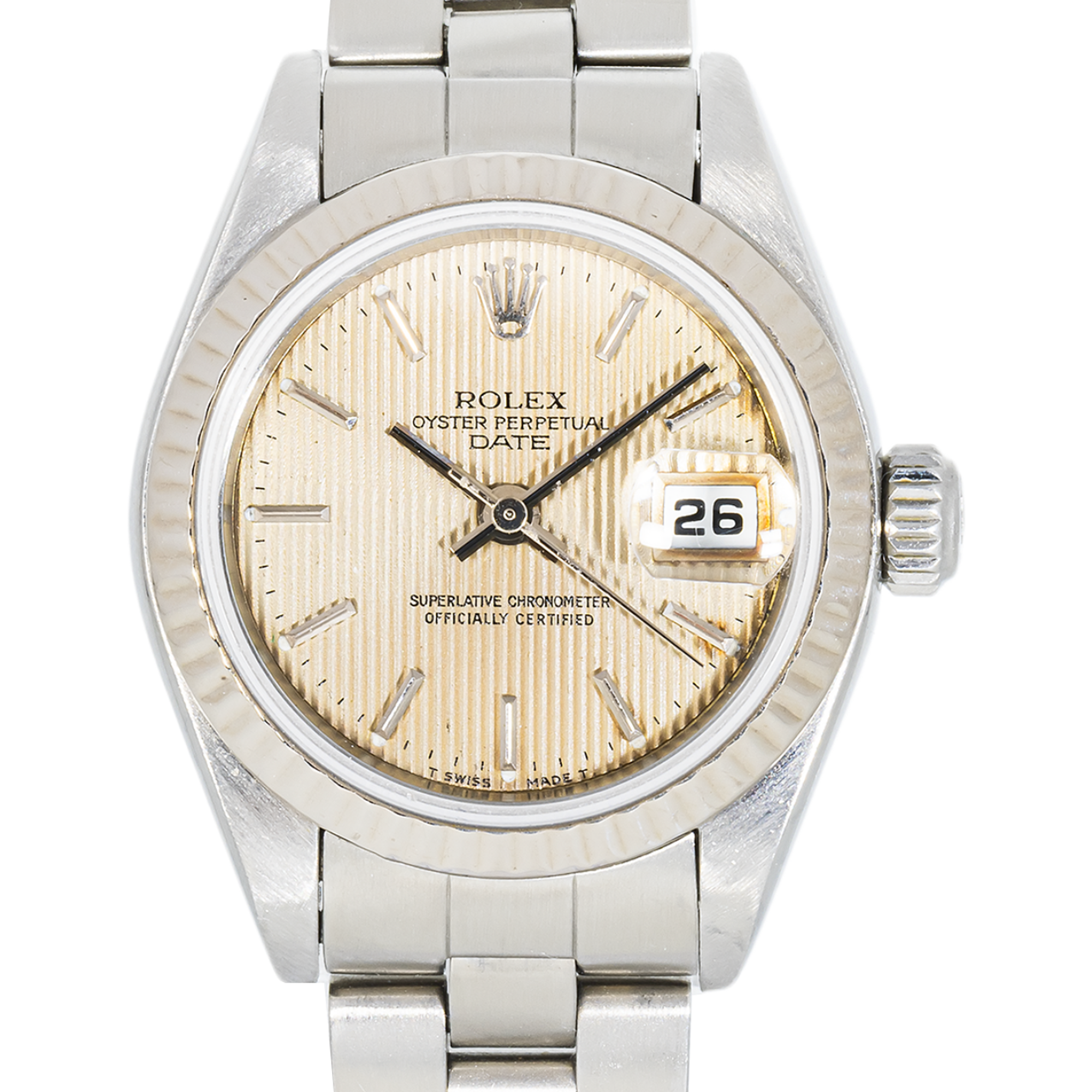 Rolex 79174 – Ivory Tapestry Dial – 26mm SS & White Gold – JD Rolex 79174 – Ivory Tapestry Dial – 26mm SS & White Gold – JD