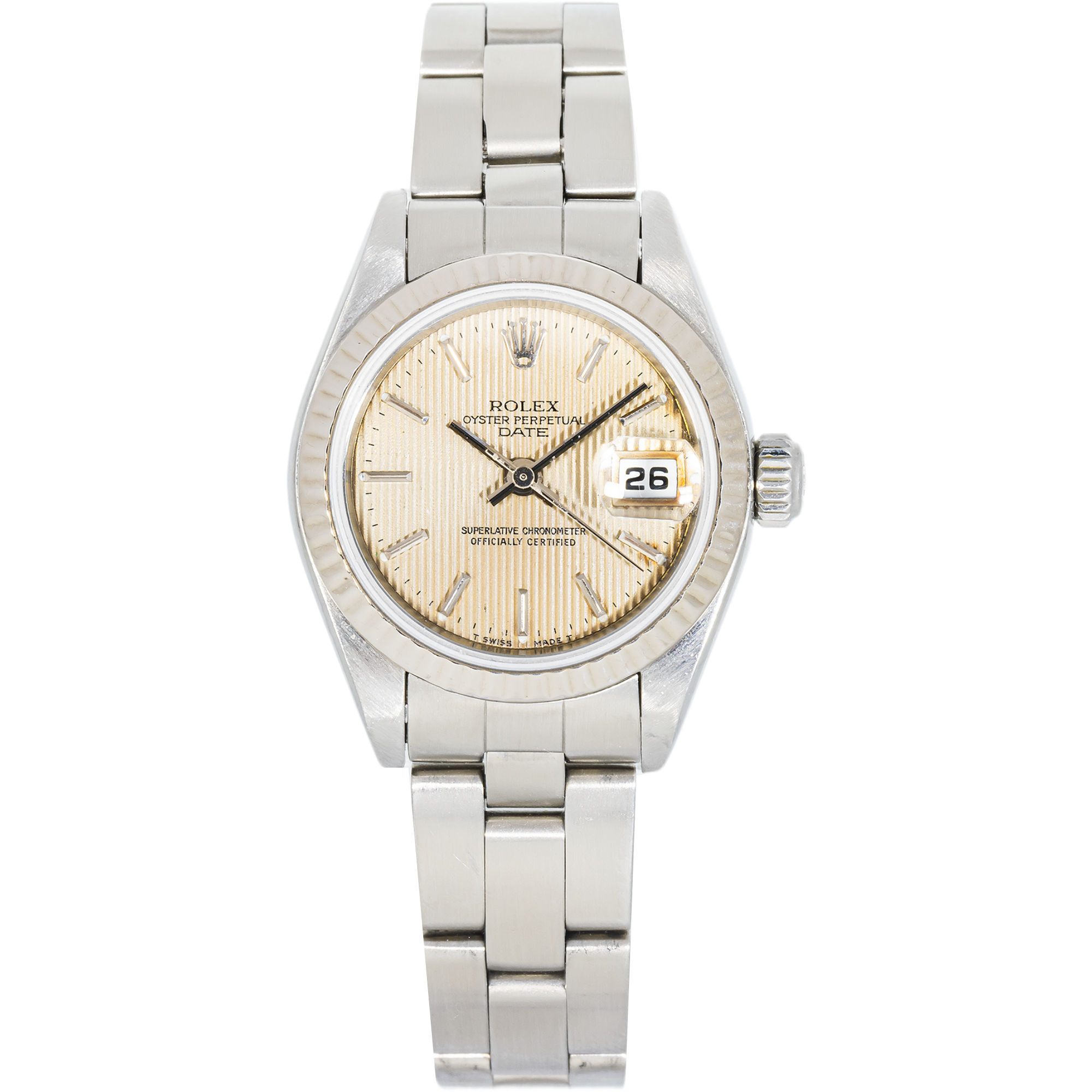 Rolex 79174 – Ivory Tapestry Dial – 26mm SS & White Gold – JD Rolex 79174 – Ivory Tapestry Dial – 26mm SS & White Gold – JD