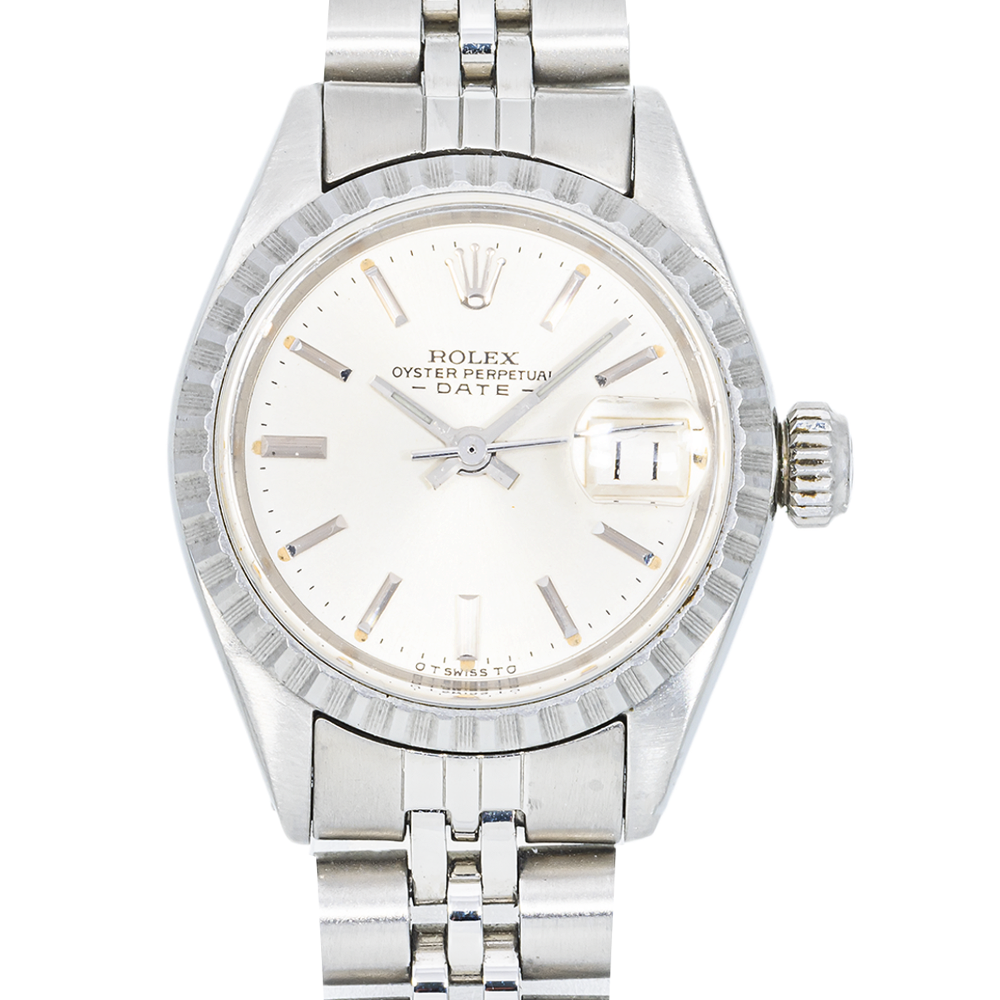 Rolex Oyster Perpetual Date 76094 Silver Dial 26 mm Ladies Watch