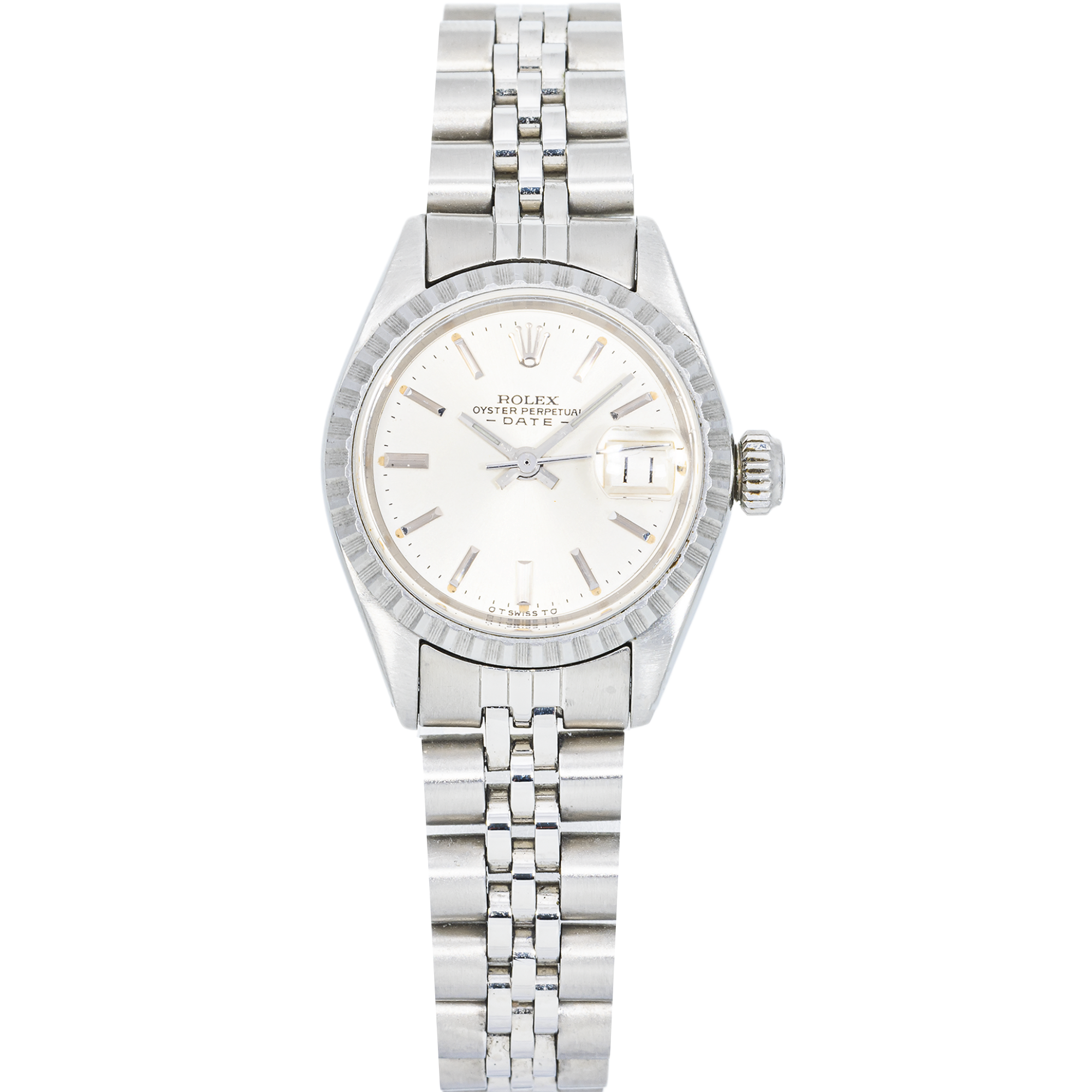 Rolex Oyster Perpetual Date 76094 Silver Dial 26 mm Ladies Watch