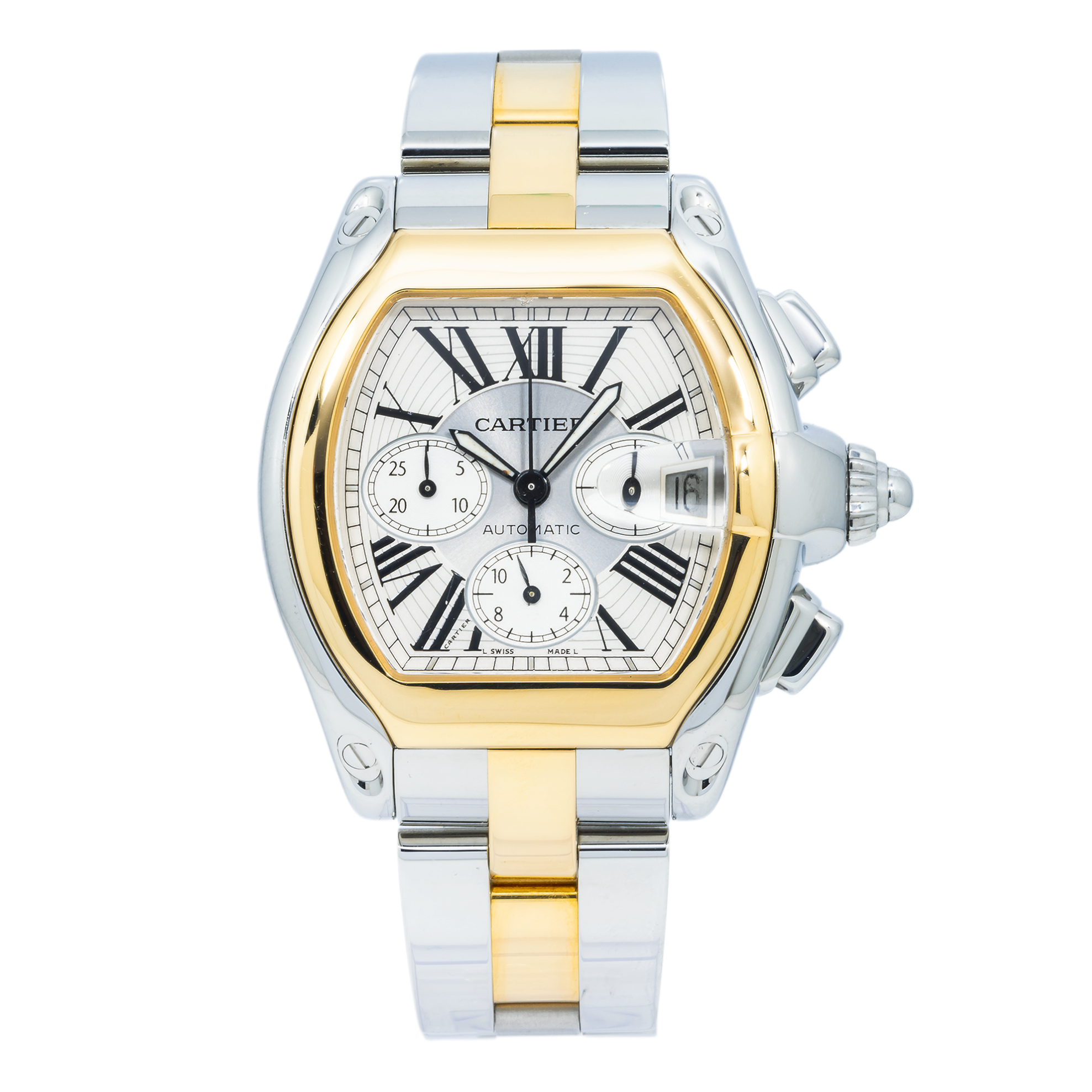 Cartier Roadster Chronograph Steel Yellow Gold Mens Watch W62027Z1