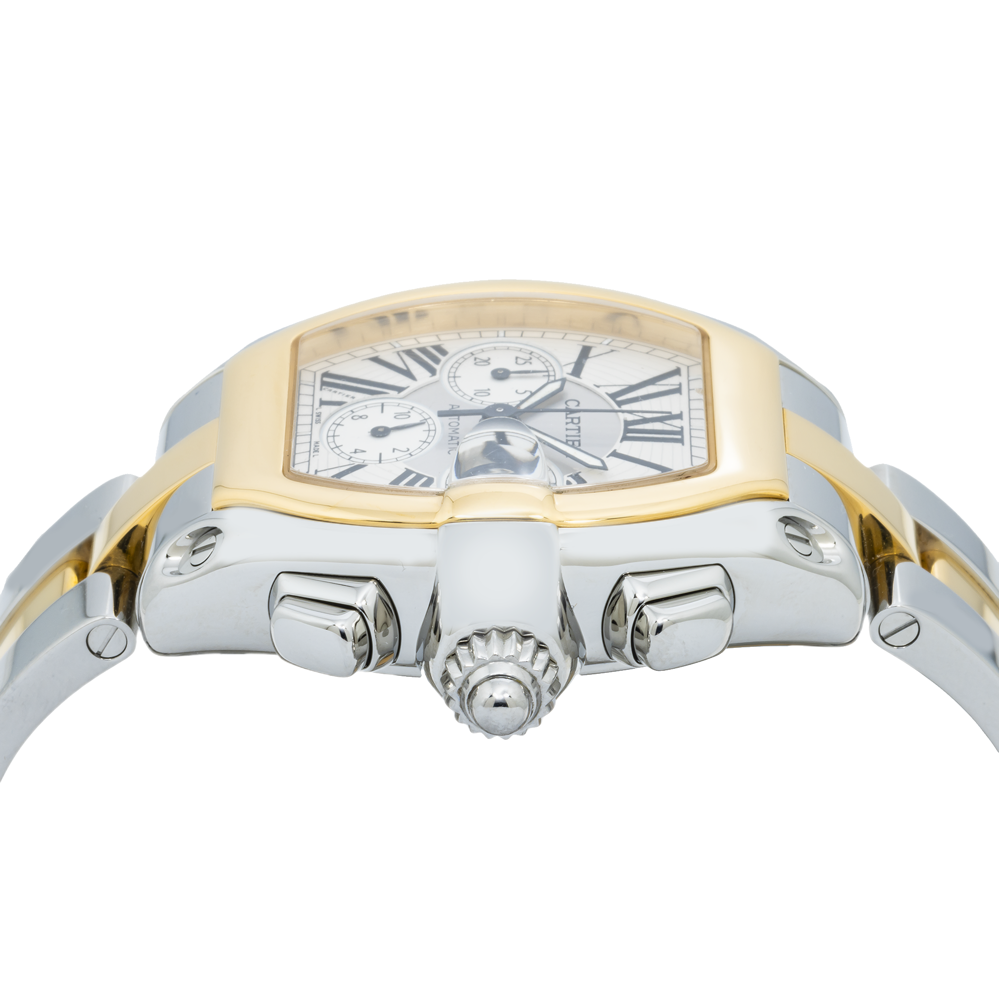 Cartier Roadster Chronograph Steel Yellow Gold Mens Watch W62027Z1