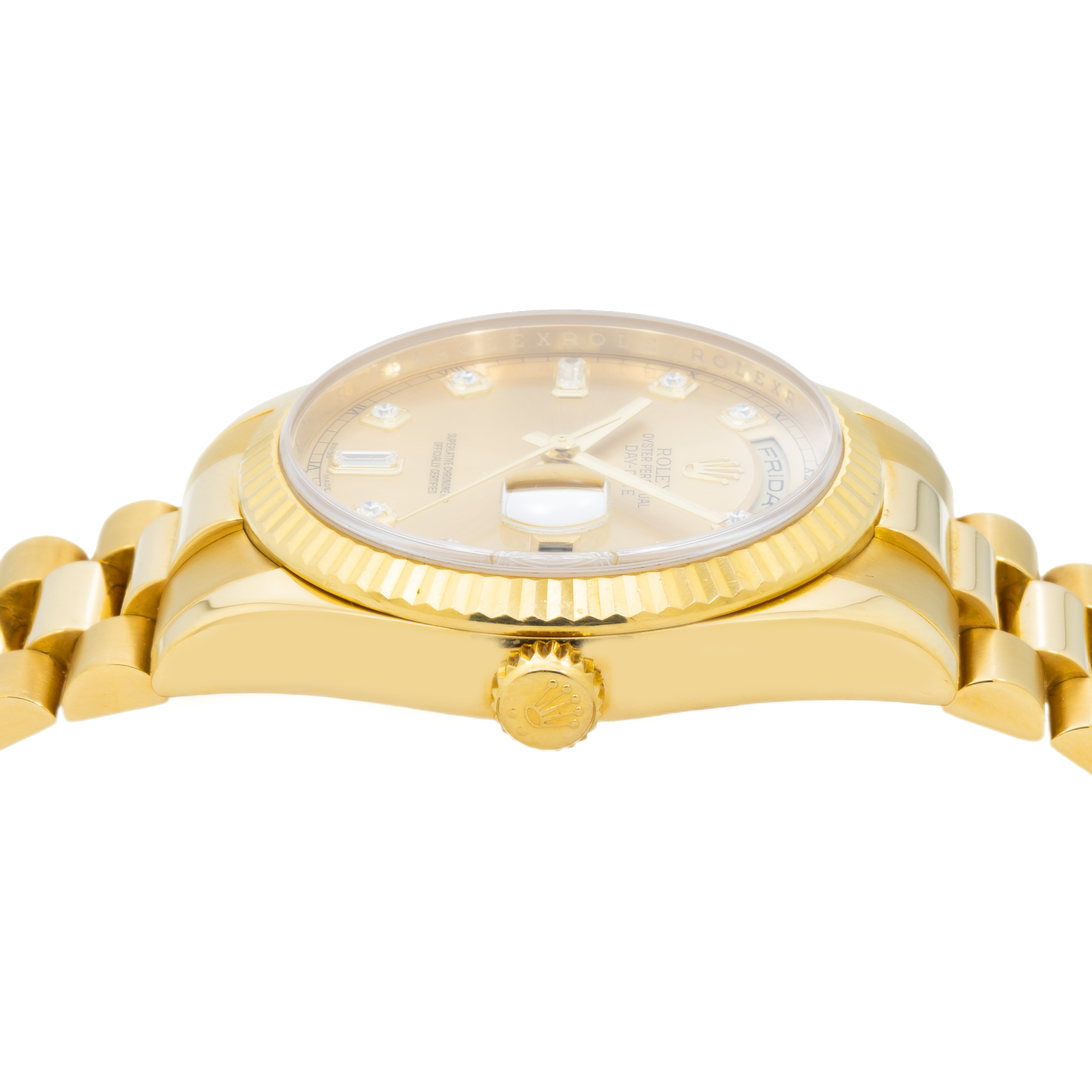 Rolex 18K Yellow Gold Day Date with Champagne Diamond Dial and President Bracelet