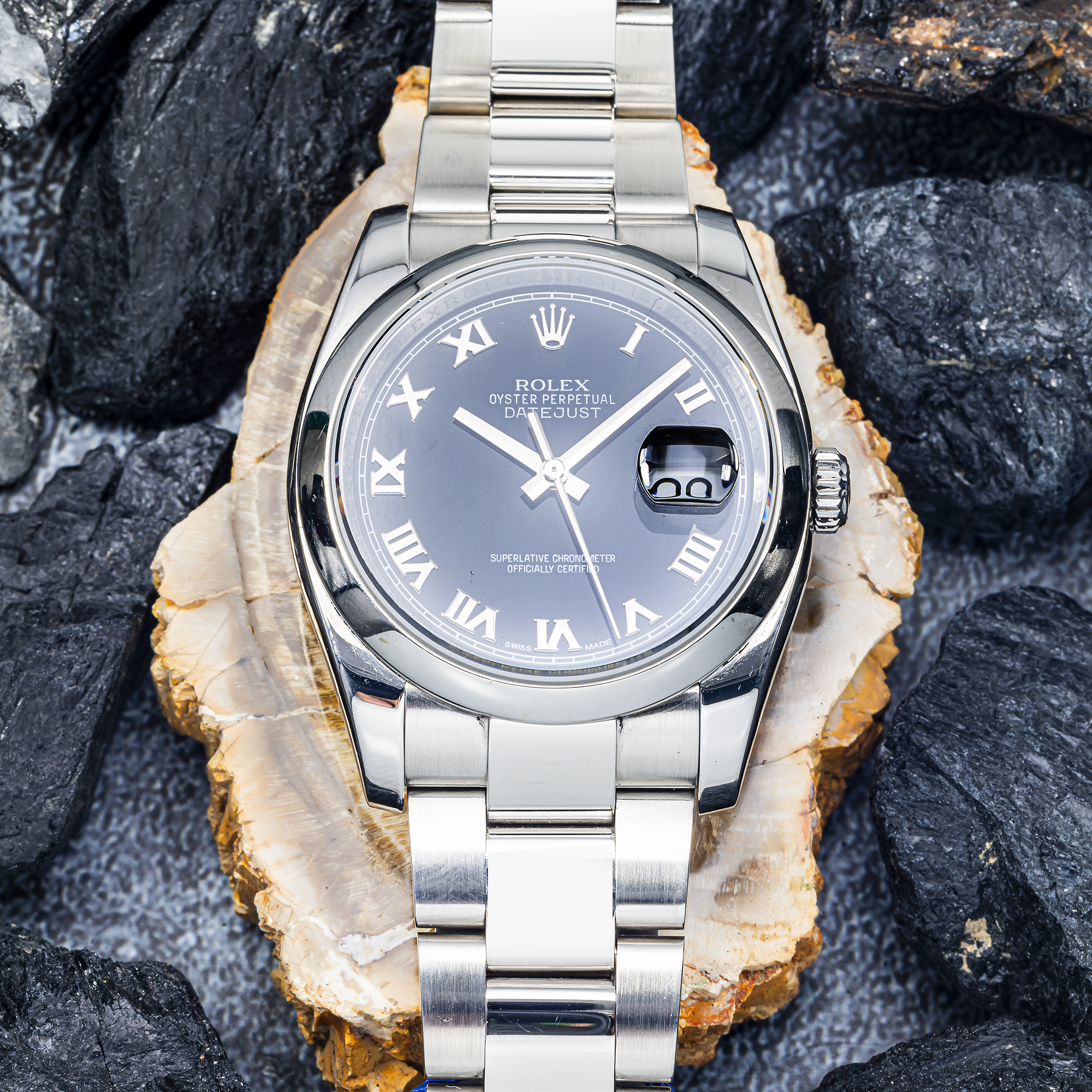 Rolex Datejust Ref. 116200 – 36mm Steel – Black Roman Dial and Oyster Bracelet