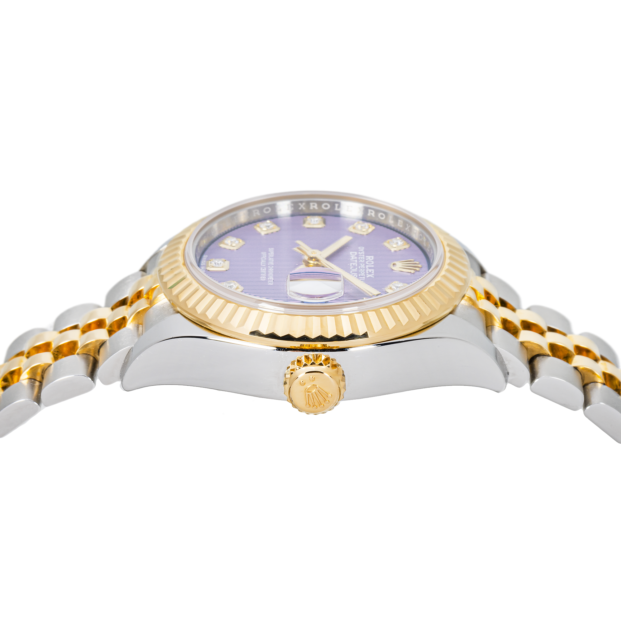 Rolex Lady-Datejust 28mm 279173 – Two-Tone Stainless Steel & 18k Yellow Gold • Purple Tapestry Diamond Dial • Jubilee Bracelet