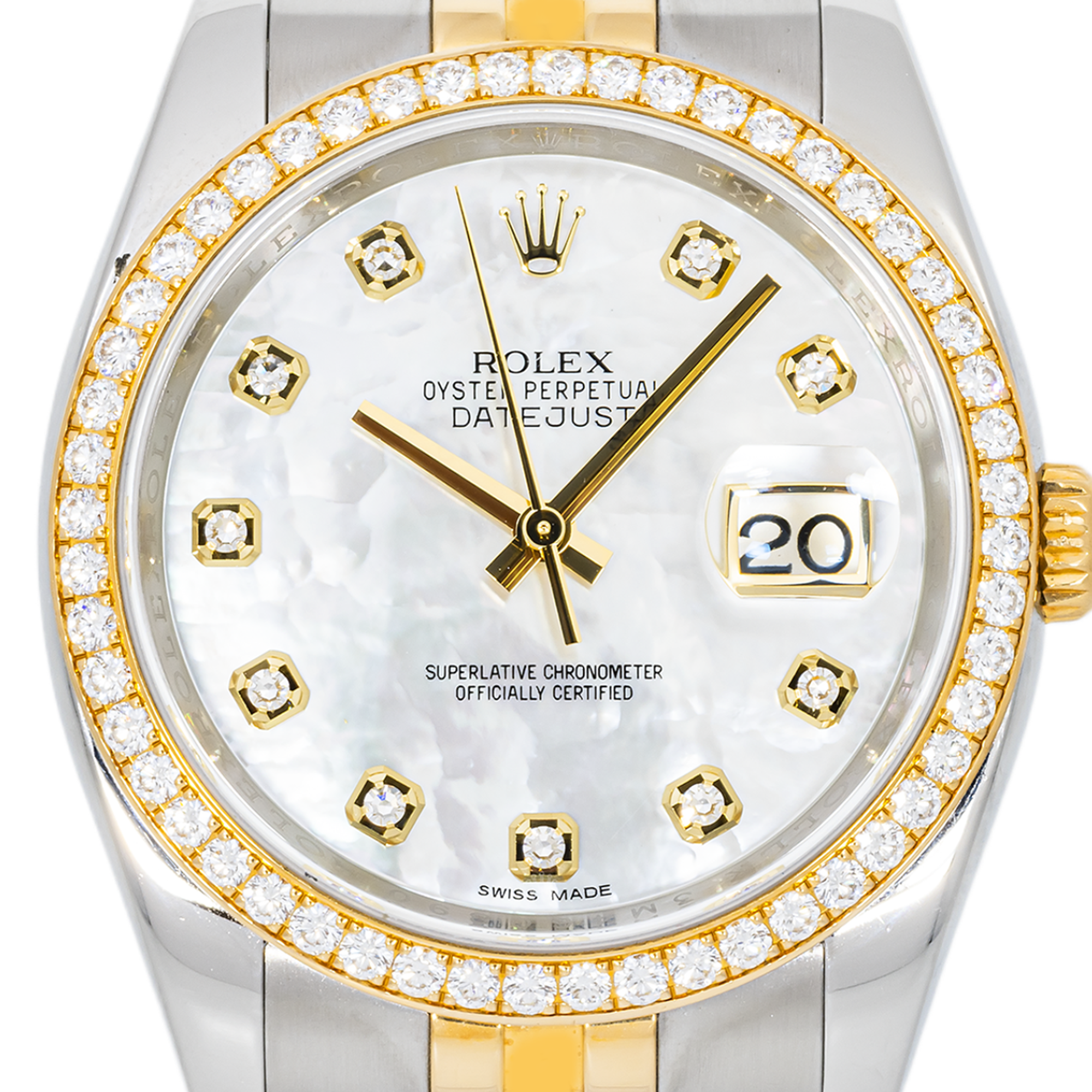 Rolex Datejust 116243 36mm Two-Tone – White Mother of Pearl Diamond Dial & Factory Diamond Bezel