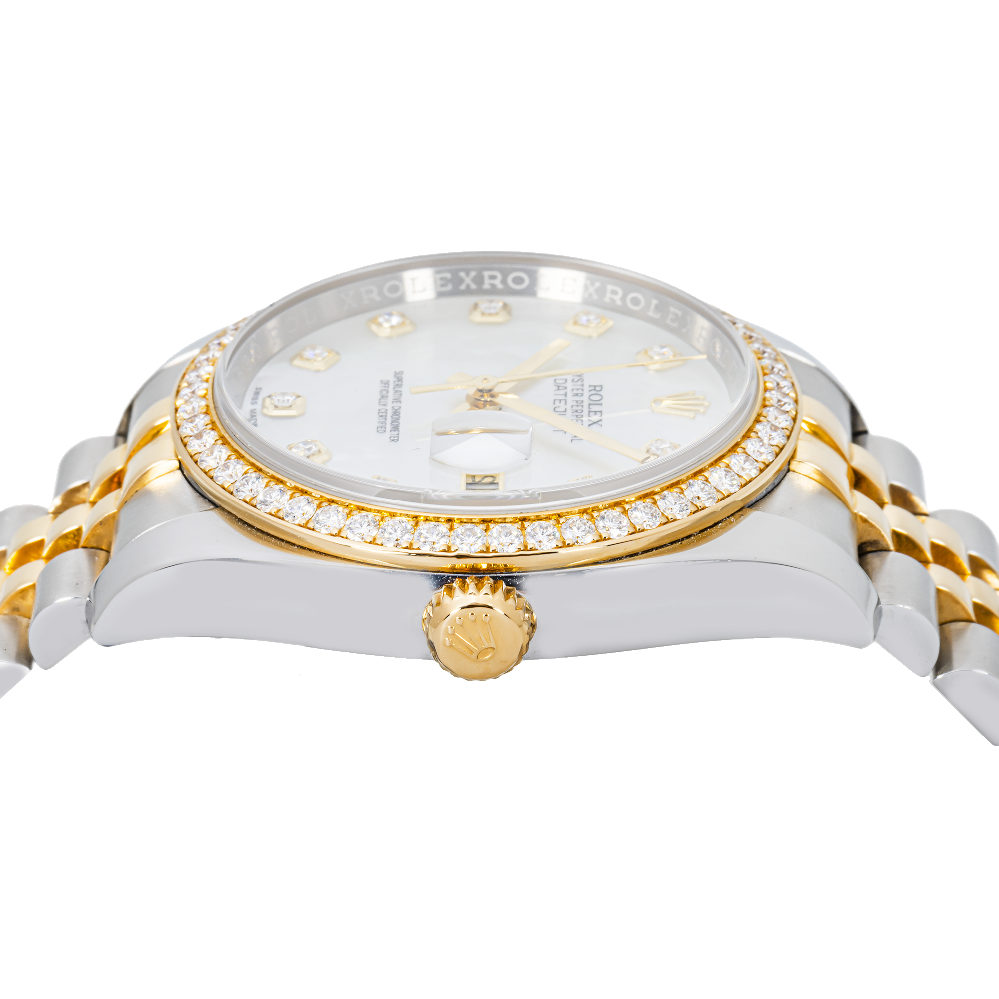 Rolex Datejust 116243 36mm Two-Tone – White Mother of Pearl Diamond Dial & Factory Diamond Bezel