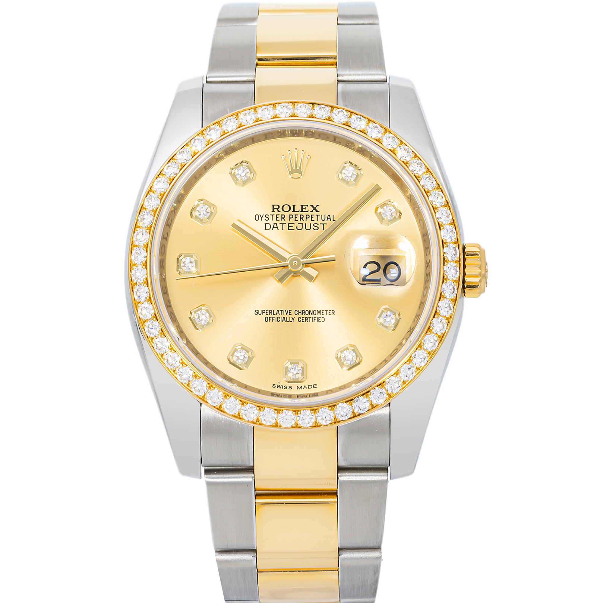Rolex Datejust 116243 36mm Two-Tone – Champagne Diamond Dial & Factory Diamond Bezel