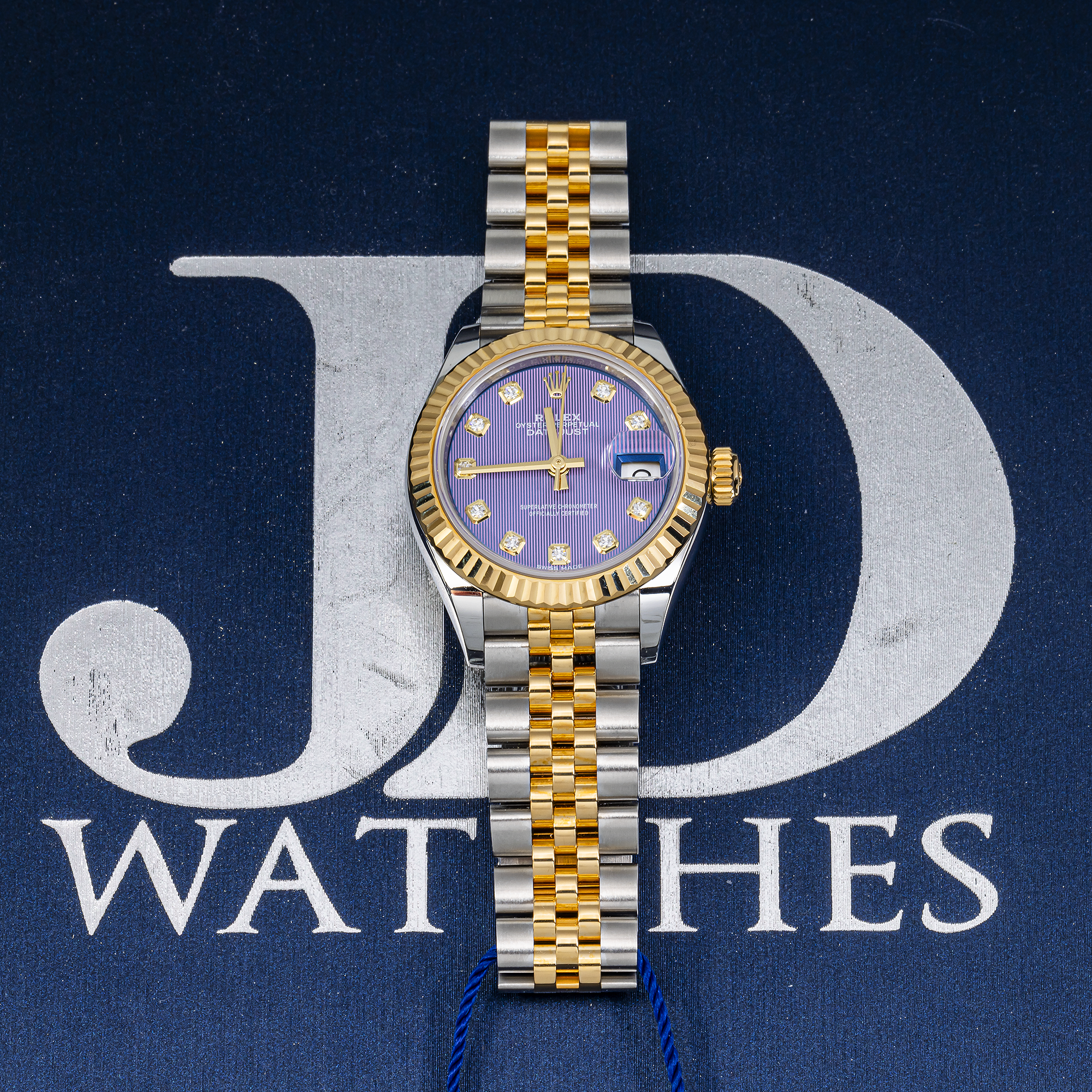 Rolex Lady-Datejust 28mm 279173 – Two-Tone Stainless Steel & 18k Yellow Gold • Purple Tapestry Diamond Dial • Jubilee Bracelet