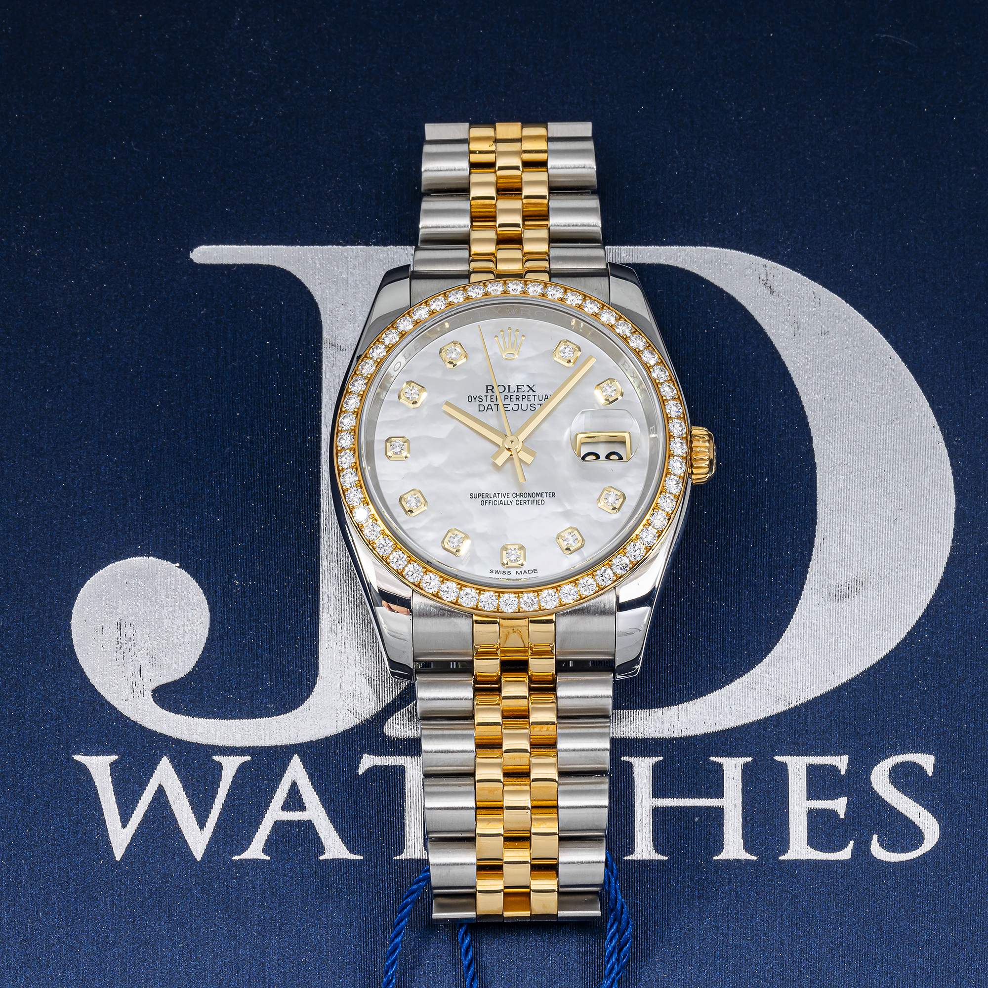 Rolex Datejust 116243 36mm Two-Tone – White Mother of Pearl Diamond Dial & Factory Diamond Bezel