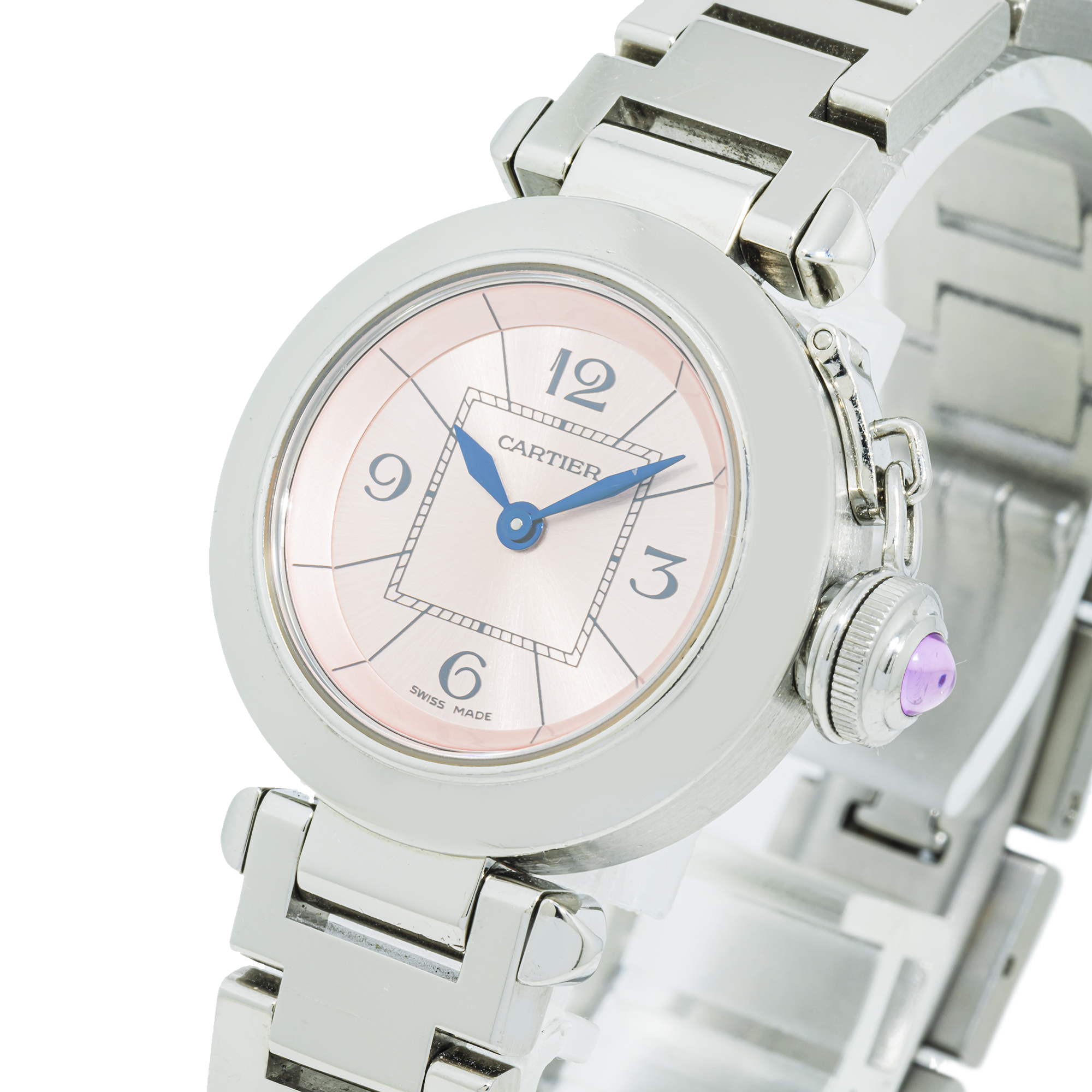 Cartier Pasha W3140008 with Pink Dial with Blue Hands