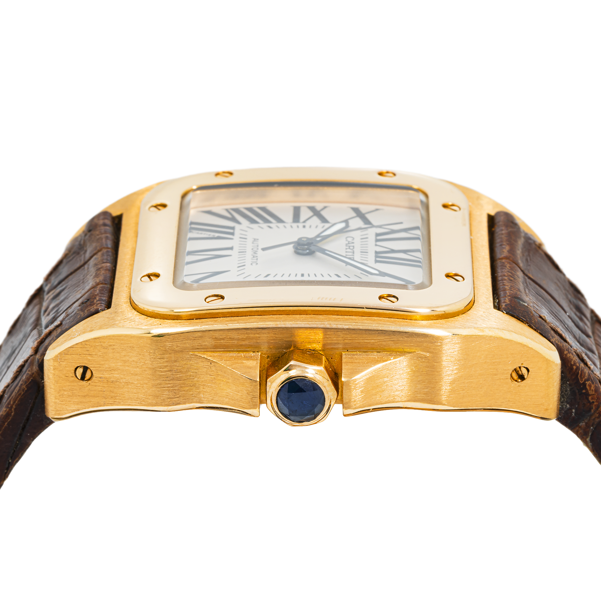 Cartier Santos Large Rose Gold Mens Watch WGSA0019 with Brown Leather Bracelet
