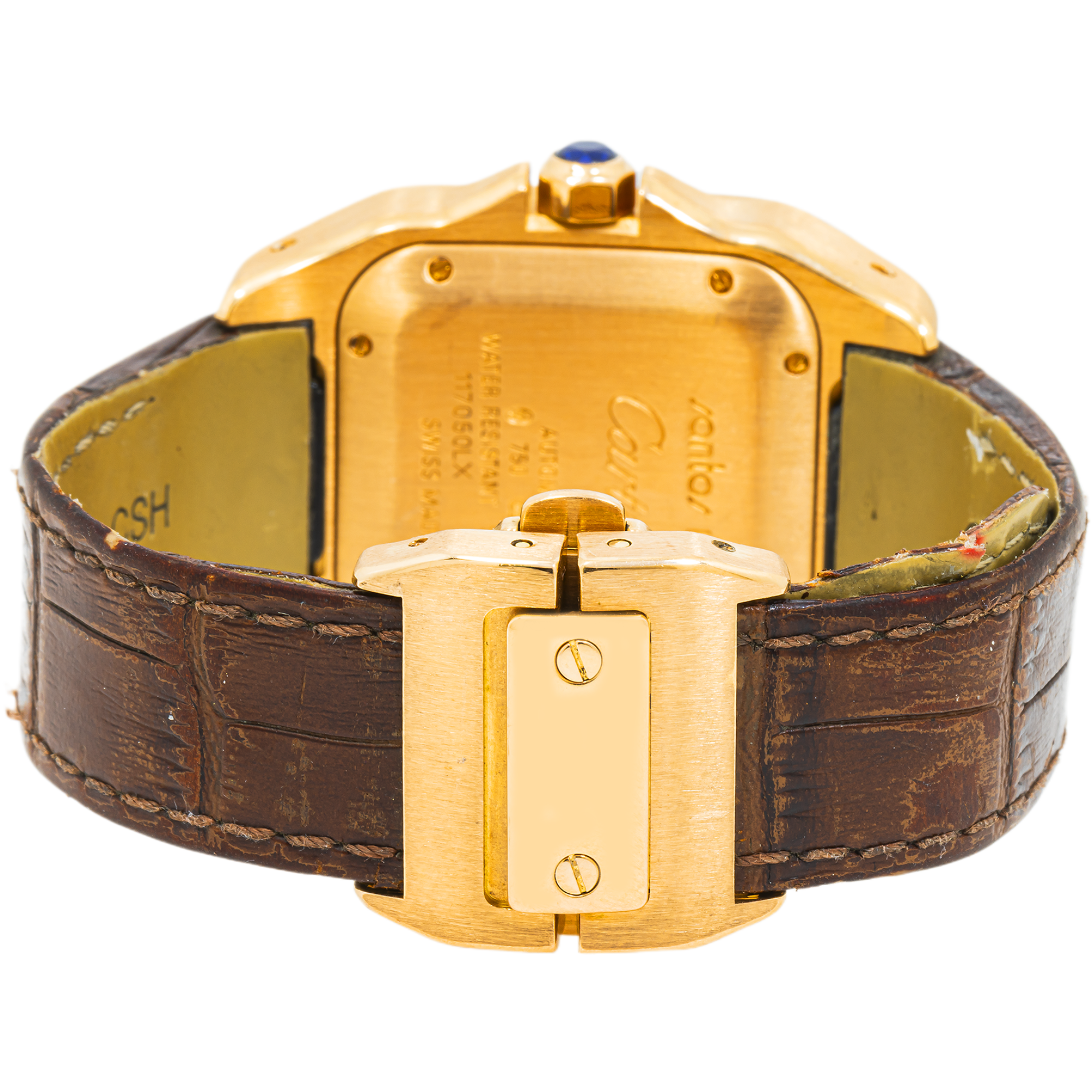 Cartier Santos Large Rose Gold Mens Watch WGSA0019 with Brown Leather Bracelet