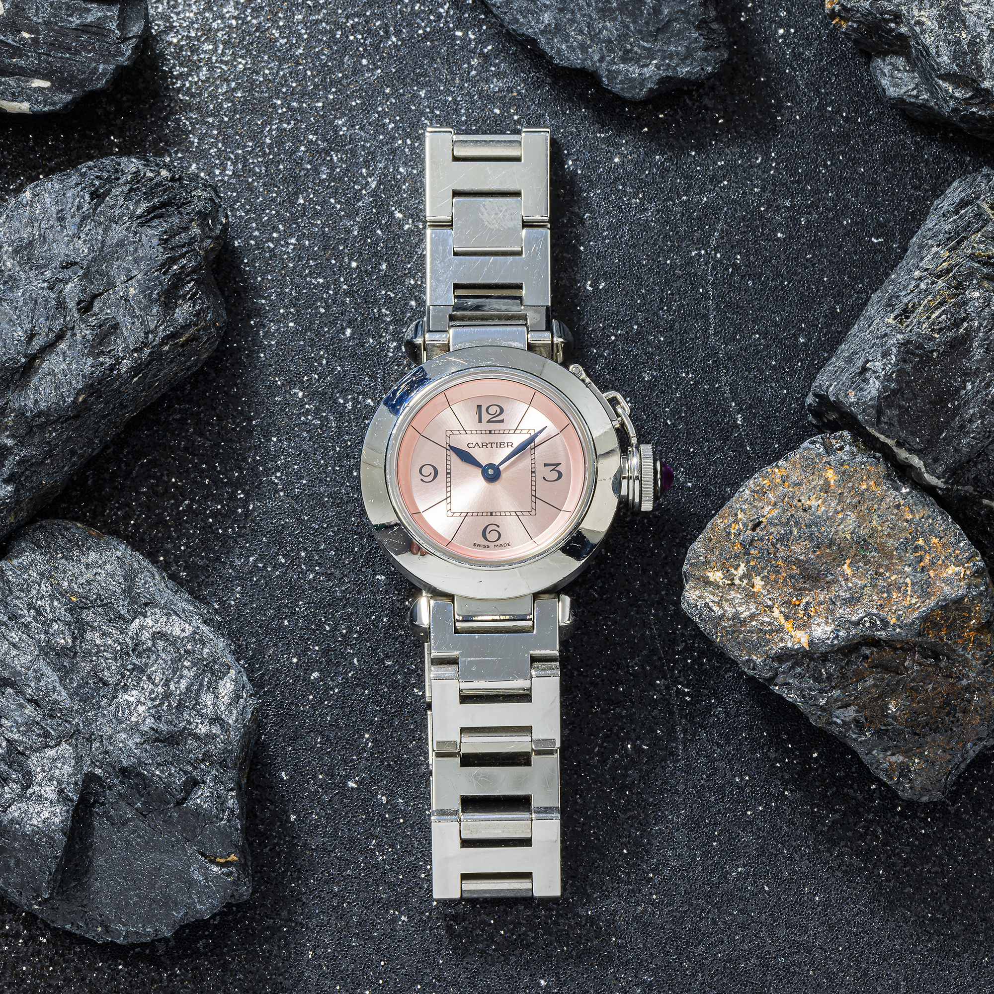 Cartier Pasha W3140008 with Pink Dial with Blue Hands